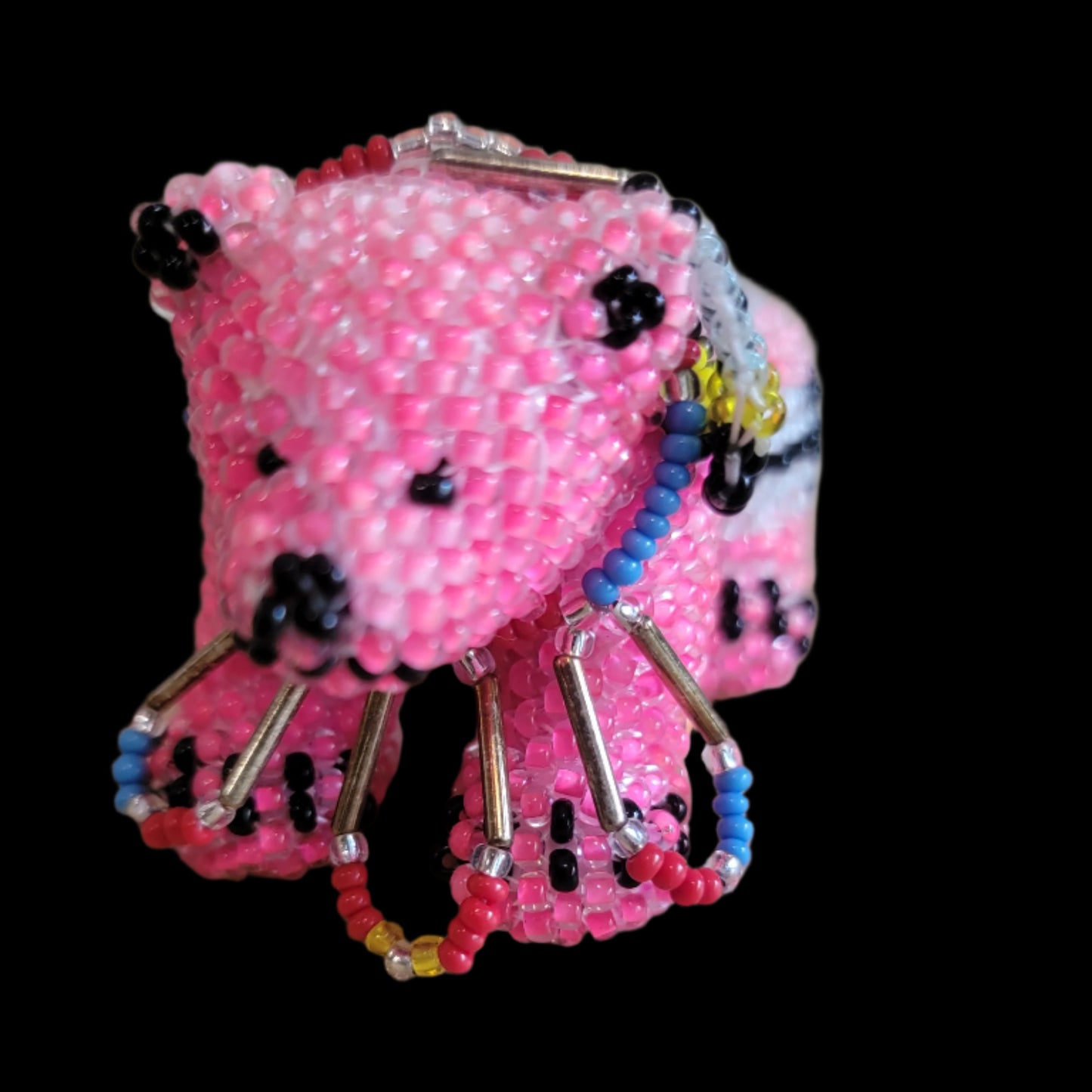 Fully Bead Bear Cub w/ Dangling Feather Indian Beadwork