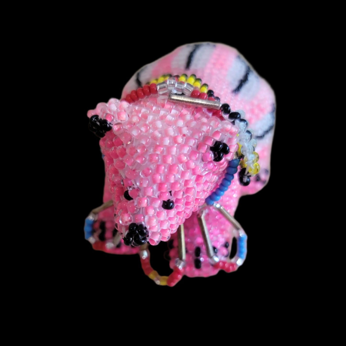 Fully Bead Bear Cub w/ Dangling Feather Indian Beadwork