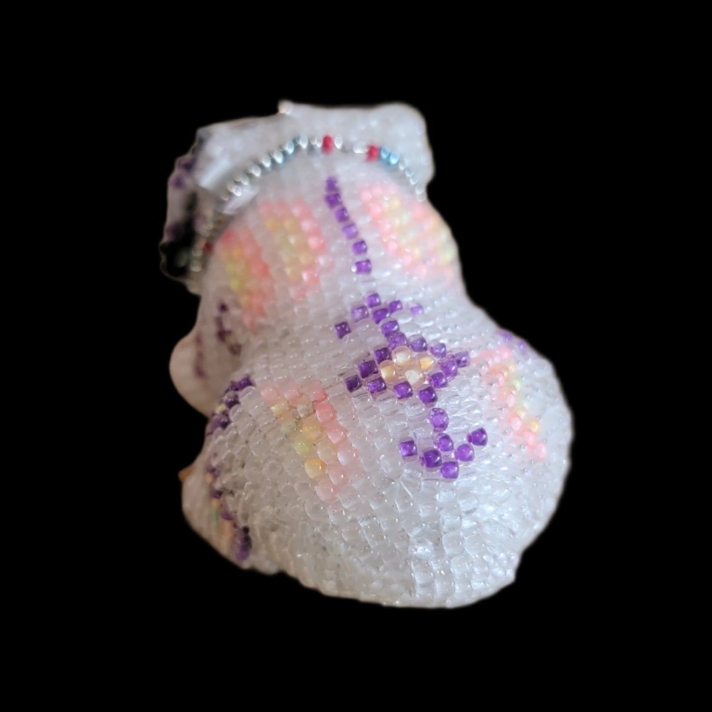 Powerful Fully Beaded White Bear w/ Feather and Bling Indian Beadwork