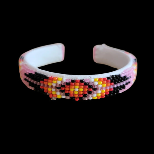 Pink Fully Beaded Chevron Pattern Bracelet Indian Beadwork