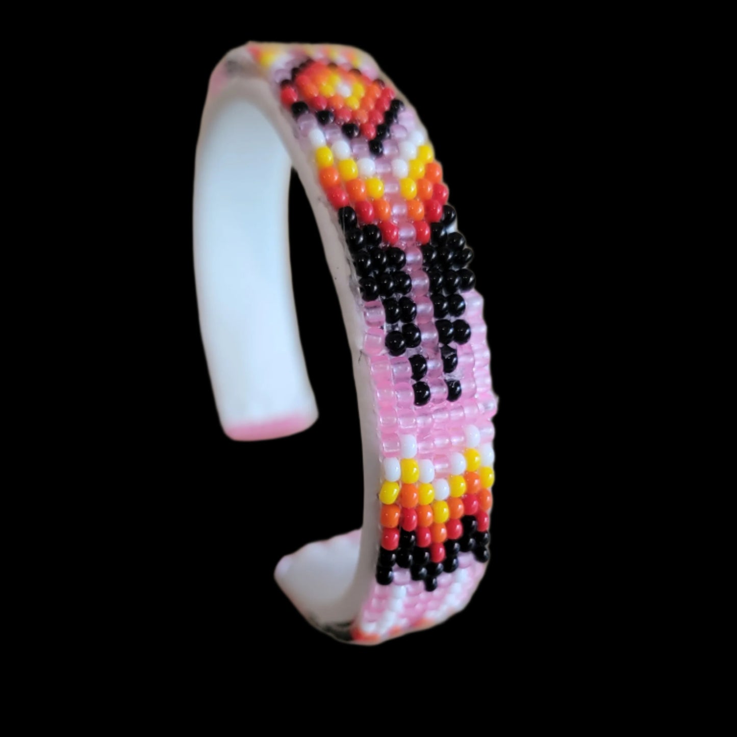 Pink Fully Beaded Chevron Pattern Bracelet Indian Beadwork