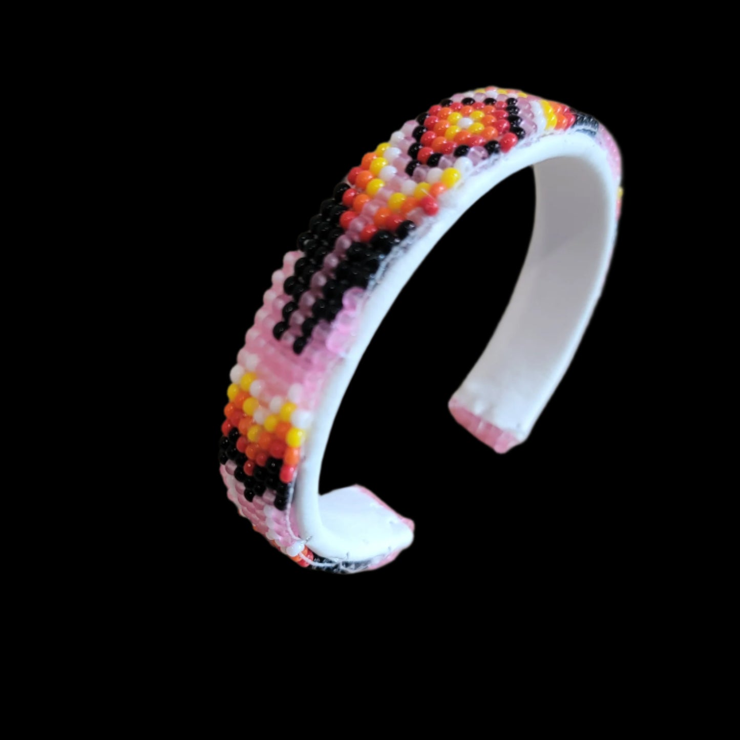 Pink Fully Beaded Chevron Pattern Bracelet Indian Beadwork