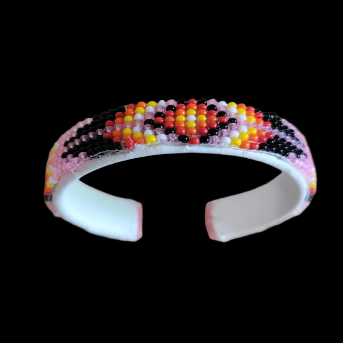 Pink Fully Beaded Chevron Pattern Bracelet Indian Beadwork