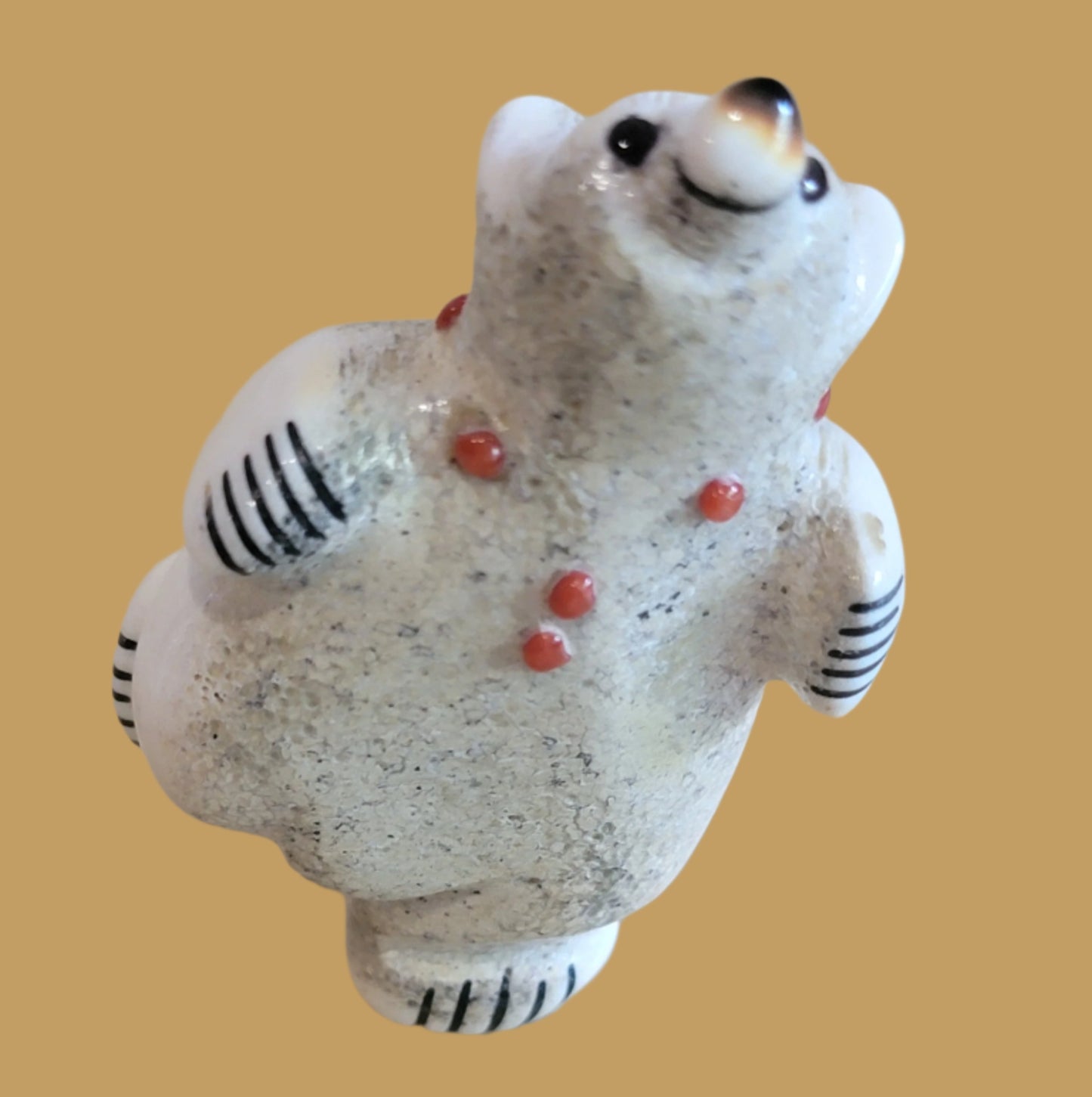 Antler Balancing Bear w/ Coral Necklace Zuni Fetish