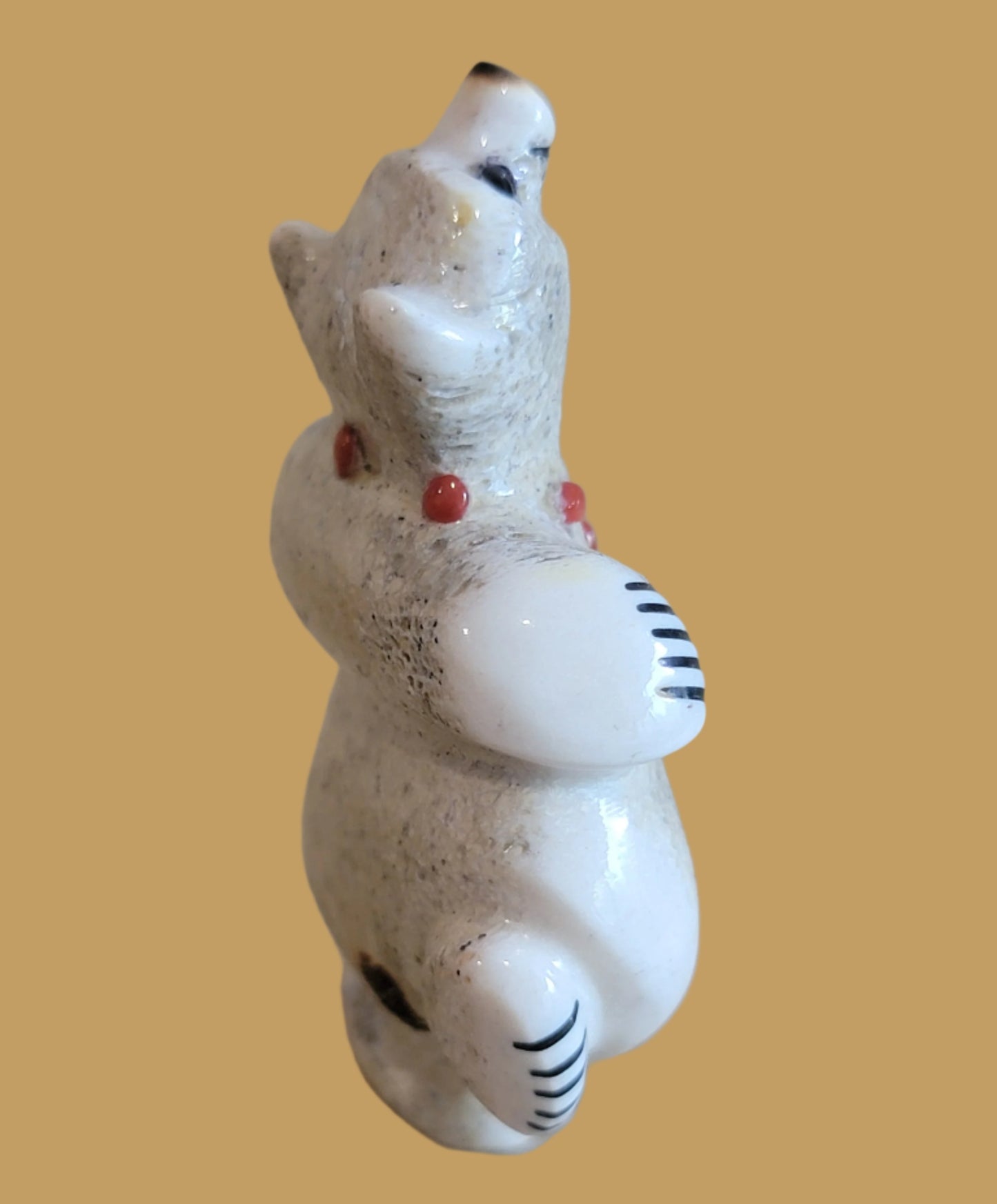 Antler Balancing Bear w/ Coral Necklace Zuni Fetish