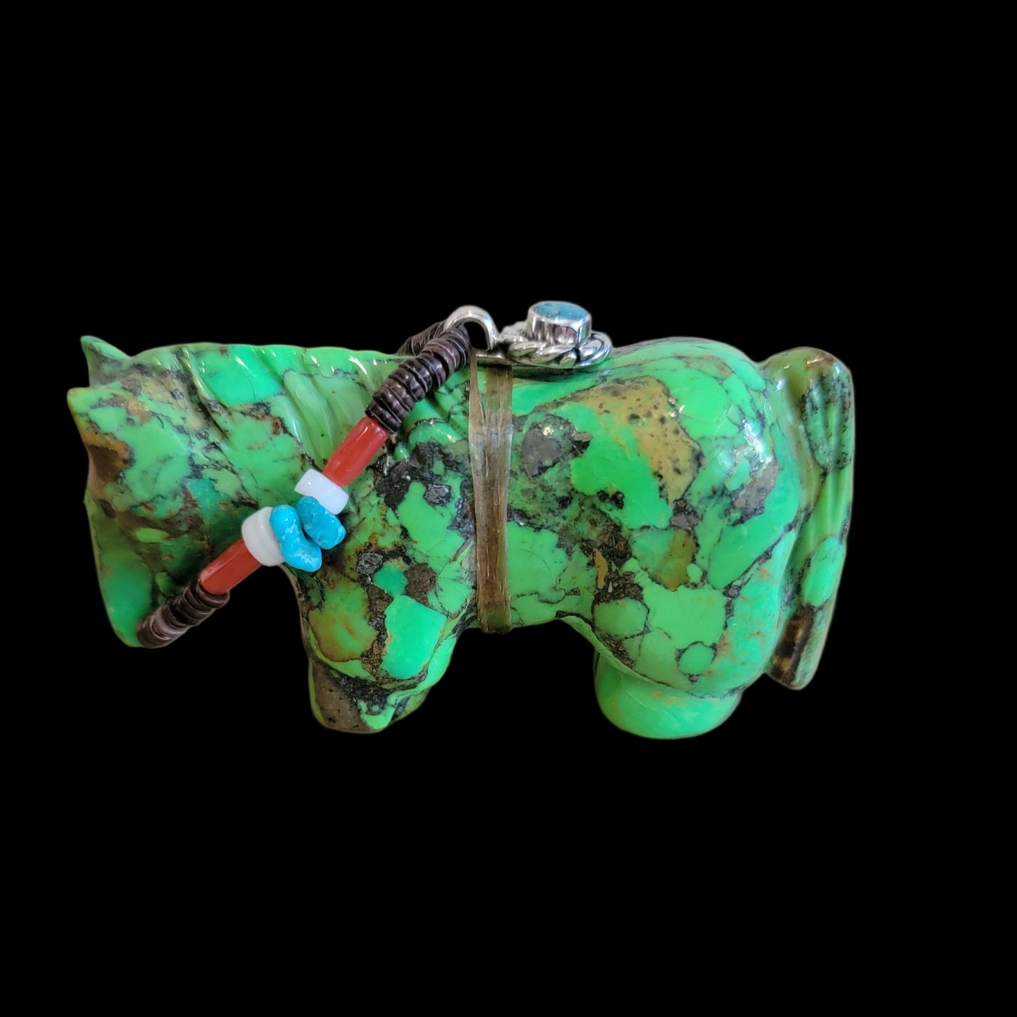 Gaspeite Fancy Horse w/Sterling Silver and Cool Bridle Zuni Fetish