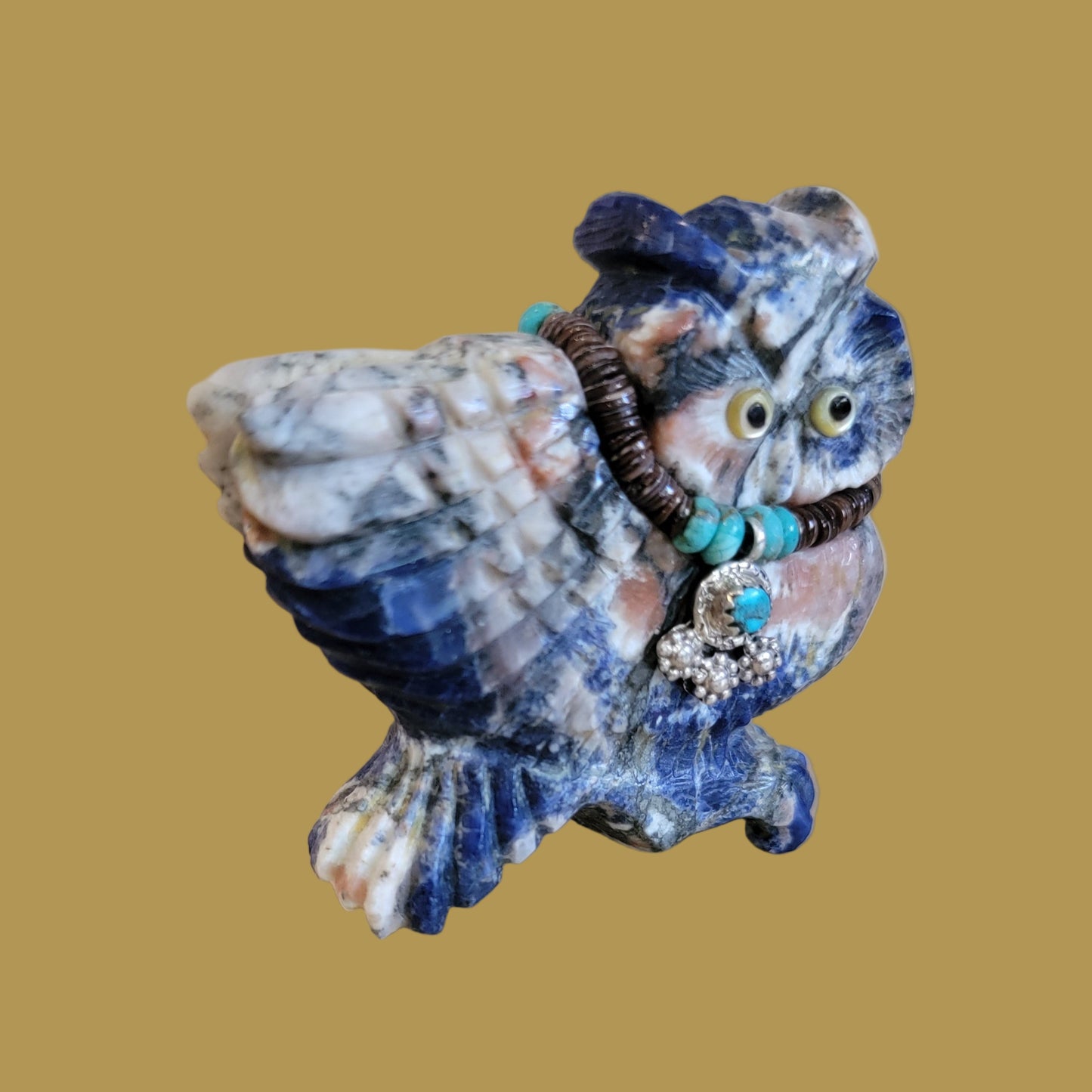 Sunset Sodalite Great Horned Hoot Owl Zuni Fetish w/Bling