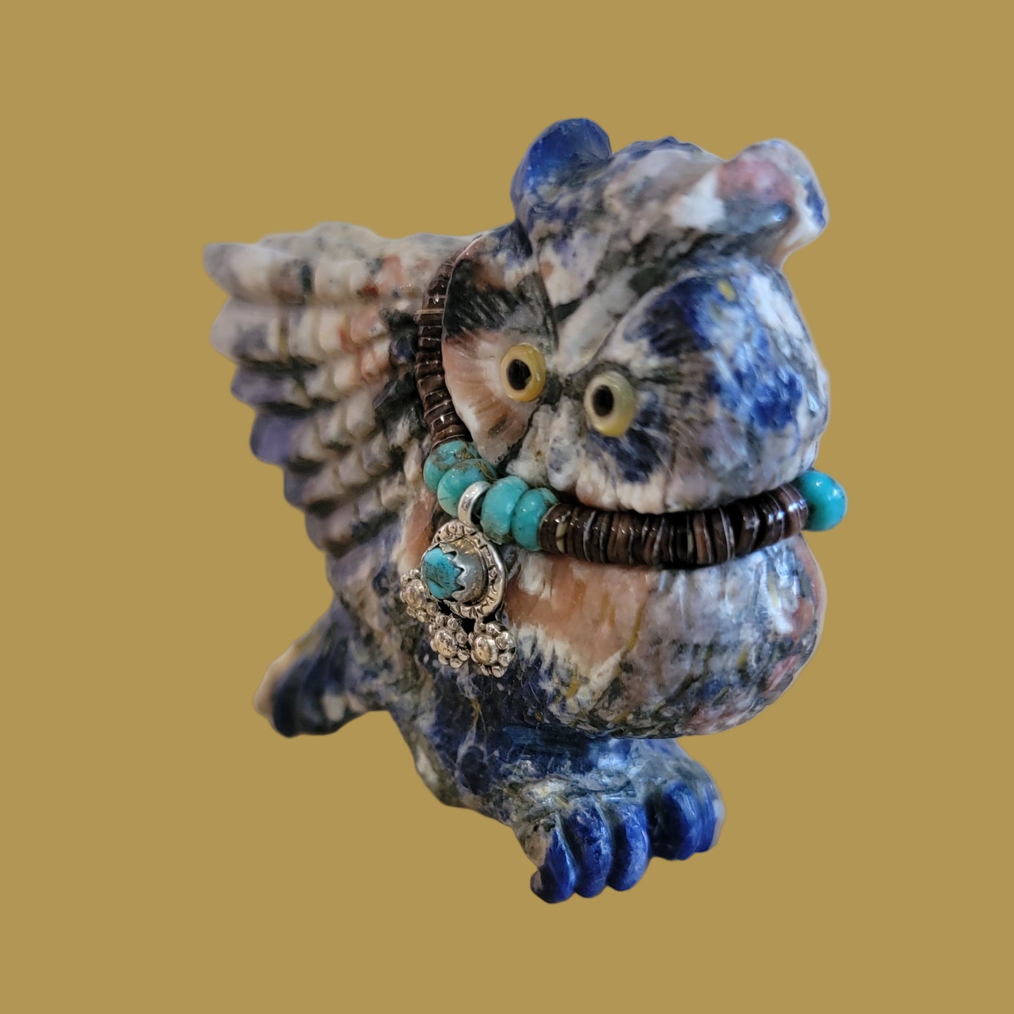 Sunset Sodalite Great Horned Hoot Owl Zuni Fetish w/Bling