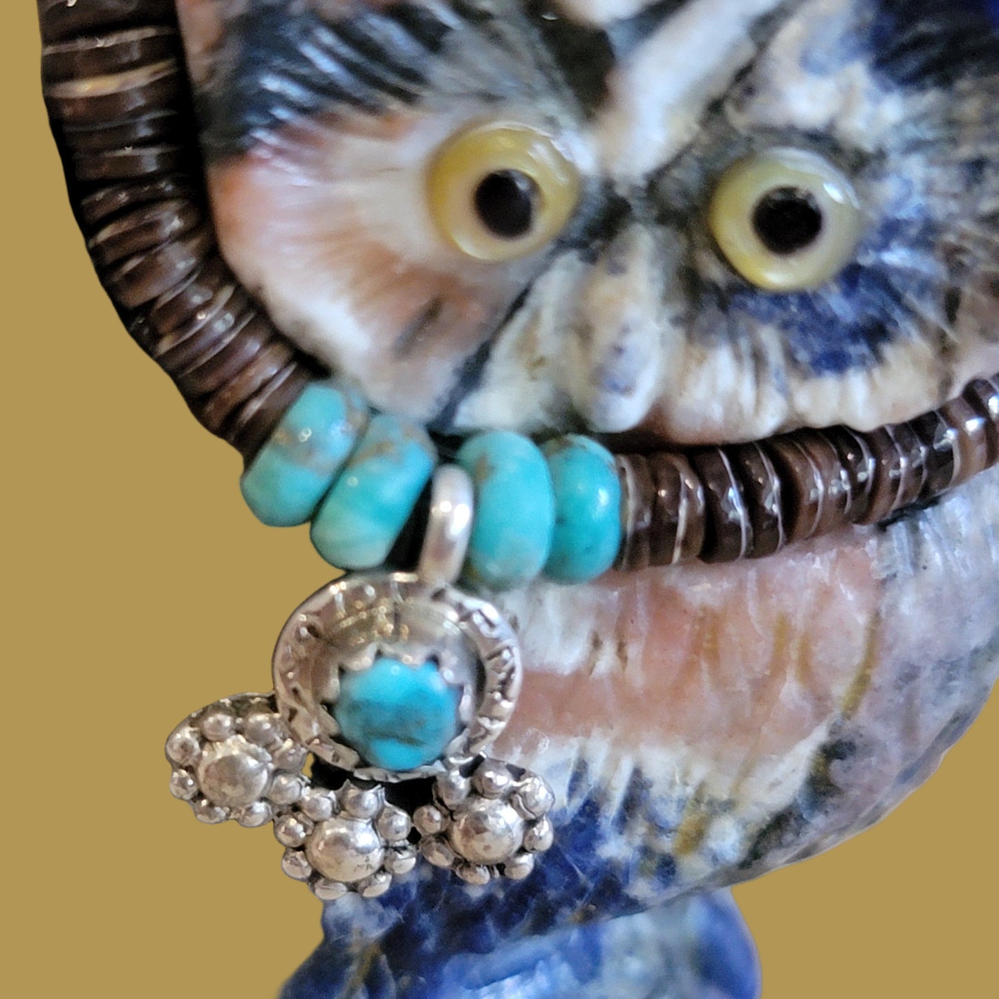 Sunset Sodalite Great Horned Hoot Owl Zuni Fetish w/Bling