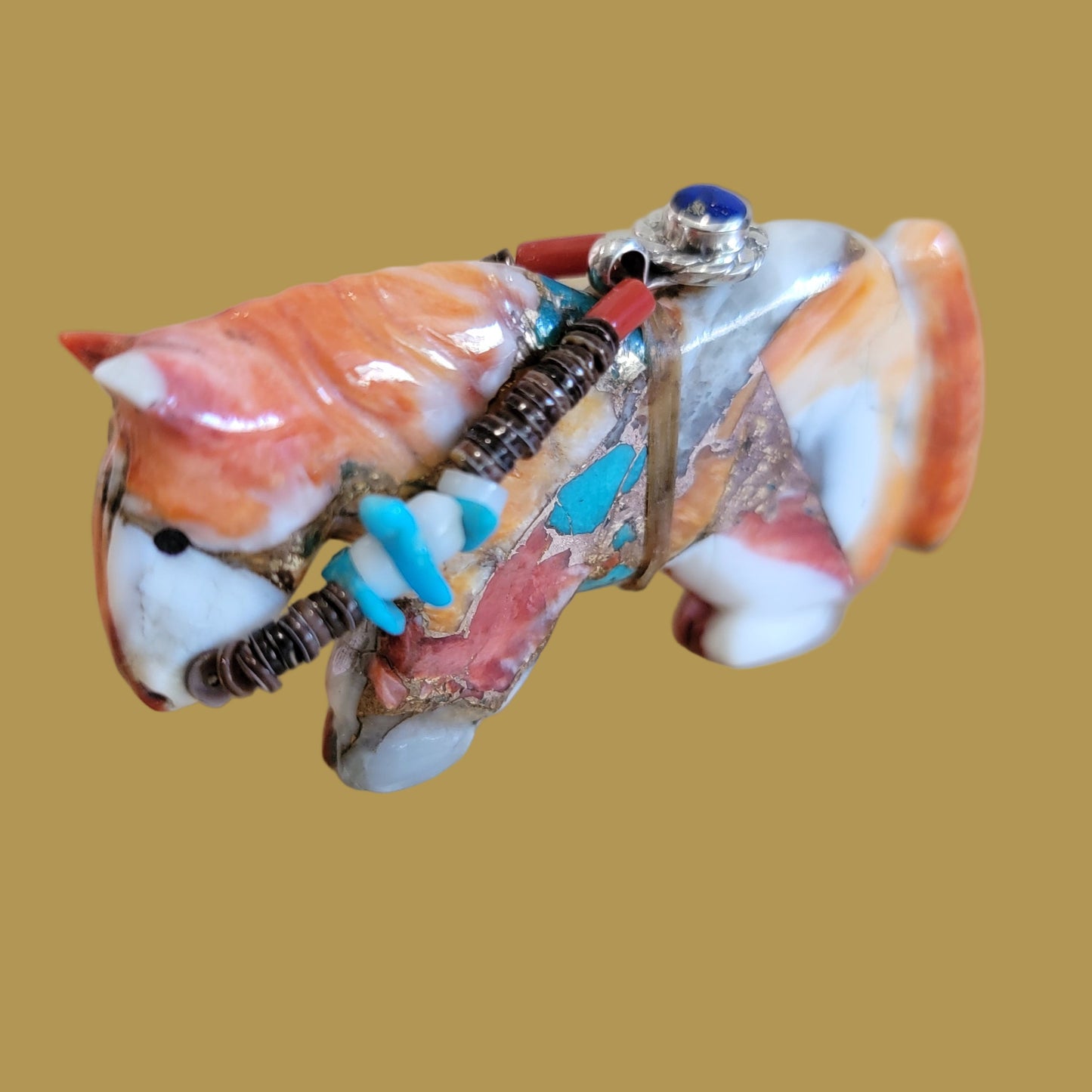 Colorful Composite Horse w/Fancy Bridle and Jewelry Zuni Fetish