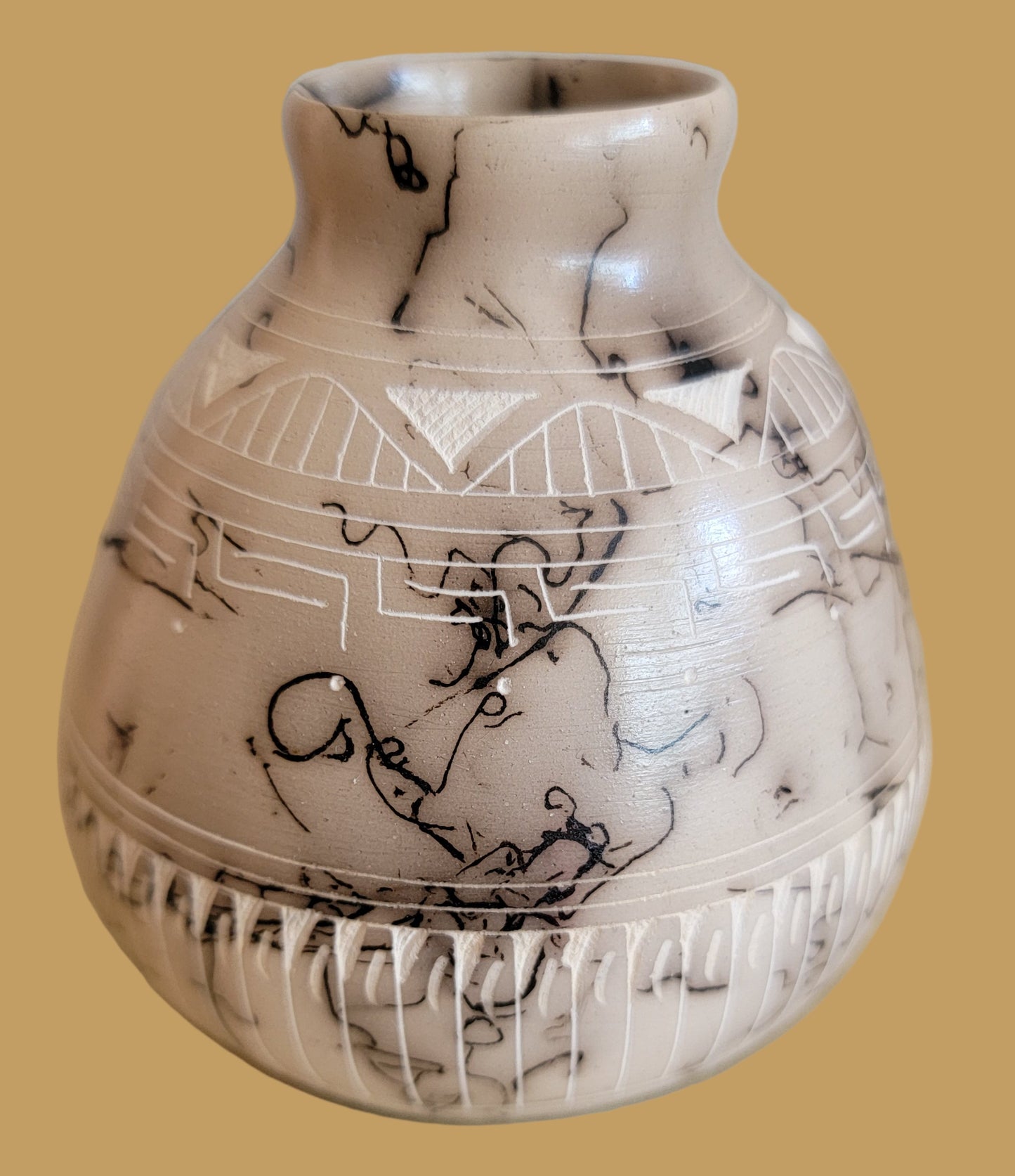 Thin Walled Navajo Horsehair Pottery Vase