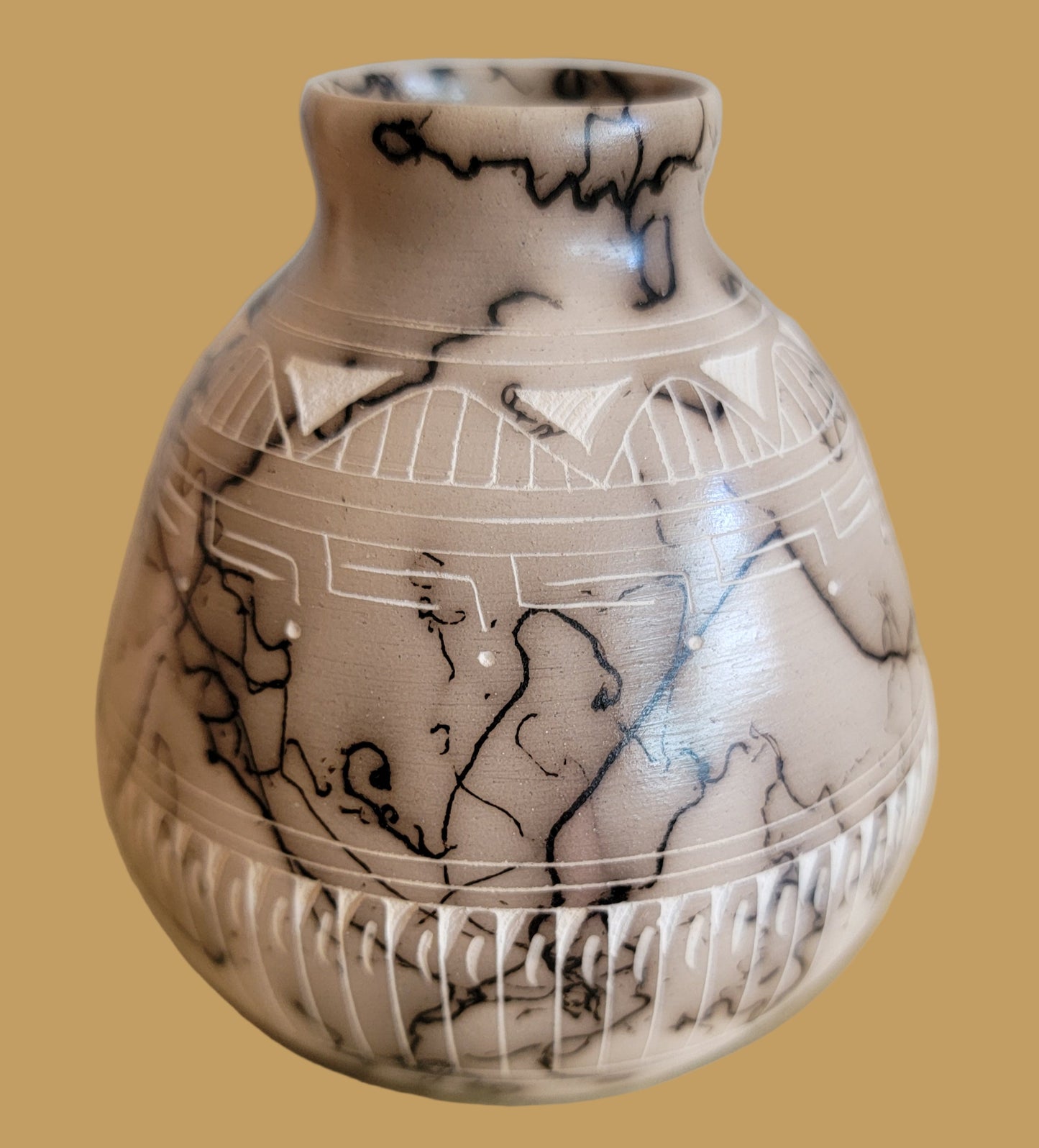 Thin Walled Navajo Horsehair Pottery Vase