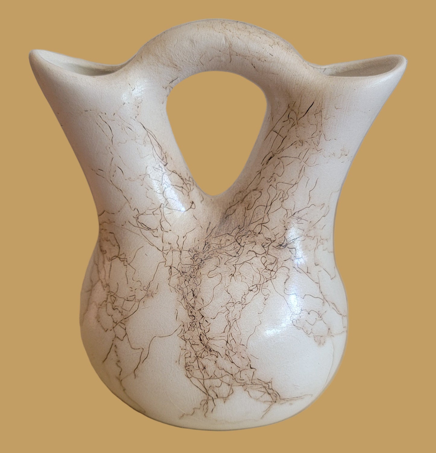 Navajo Horsehair Pottery Wedding Vase w/ Turquoise Stone