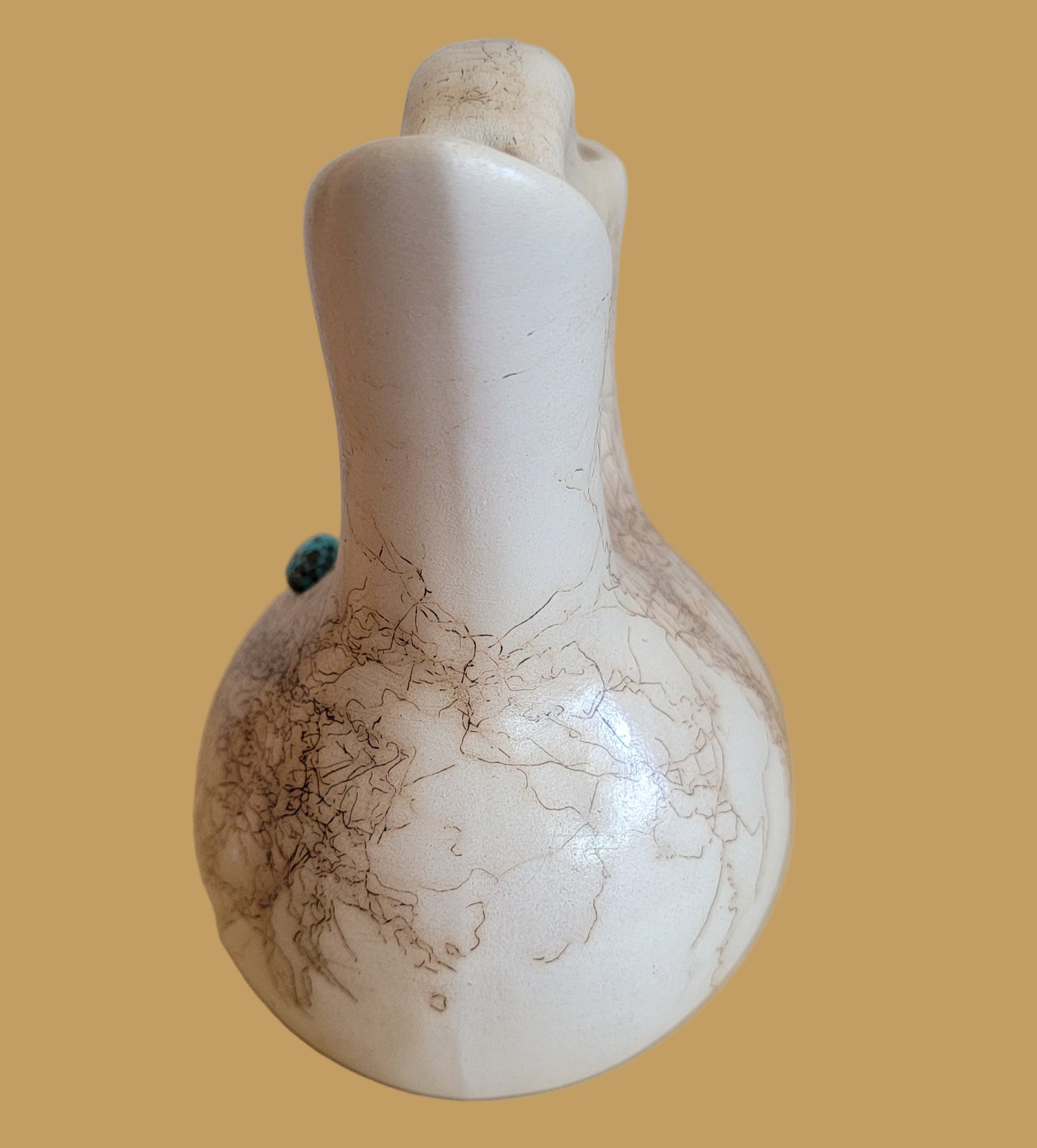 Navajo Horsehair Pottery Wedding Vase w/ Turquoise Stone