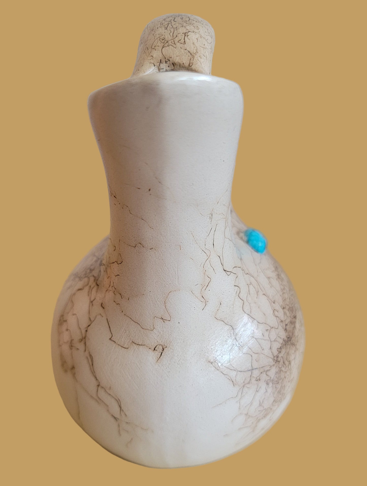 Navajo Horsehair Pottery Wedding Vase w/ Turquoise Stone