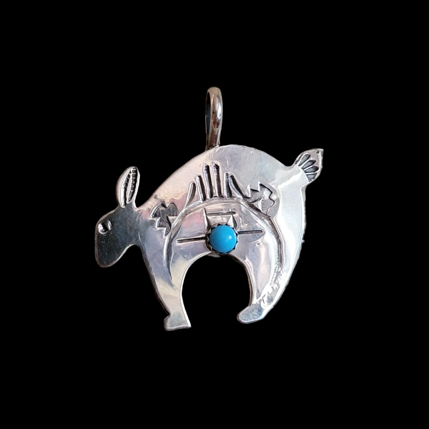 Mimbres Bunny Rabbit Sterling Silver w/Turquoise Pendant Indian Jewelry
