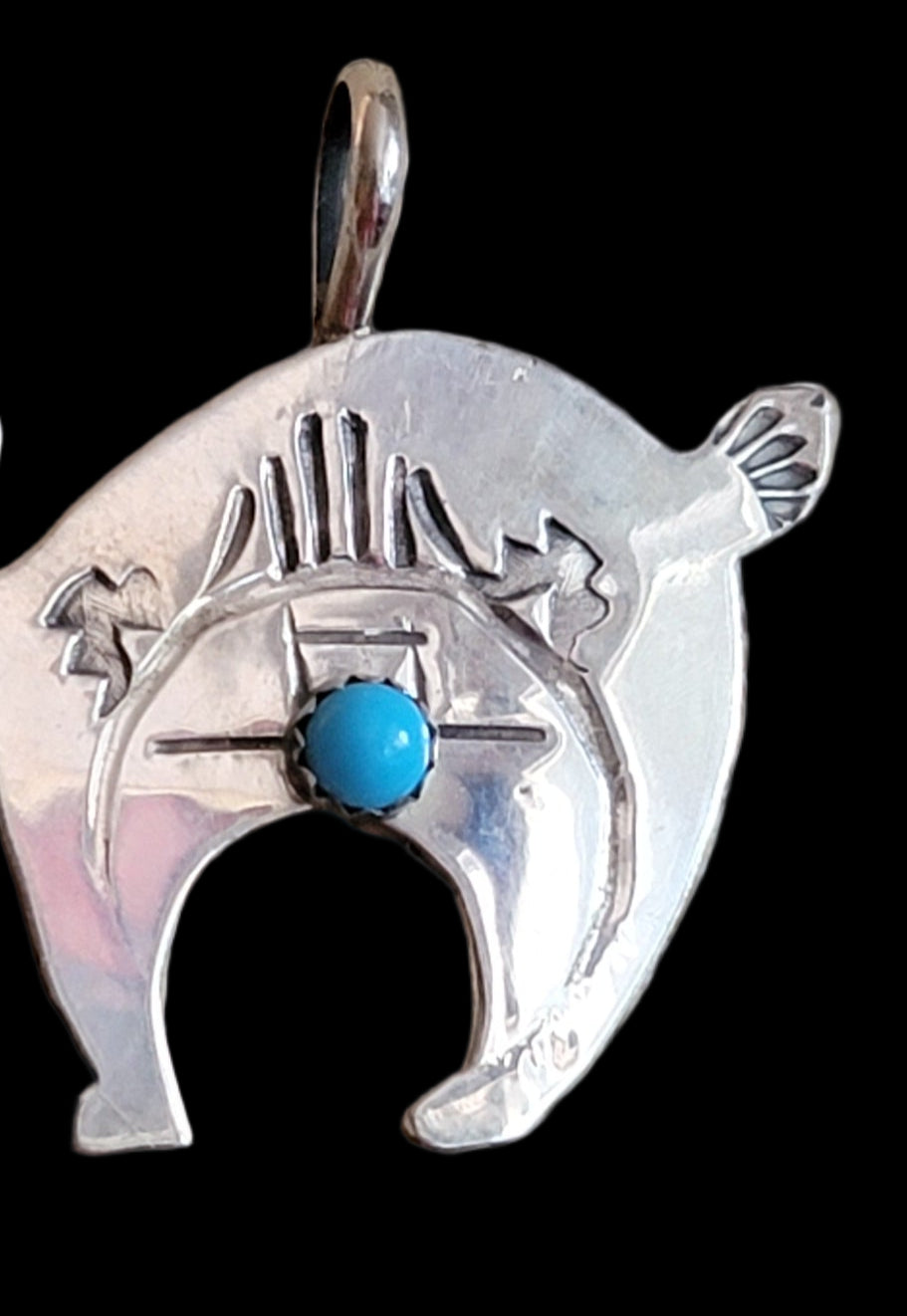 Mimbres Bunny Rabbit Sterling Silver w/Turquoise Pendant Indian Jewelry