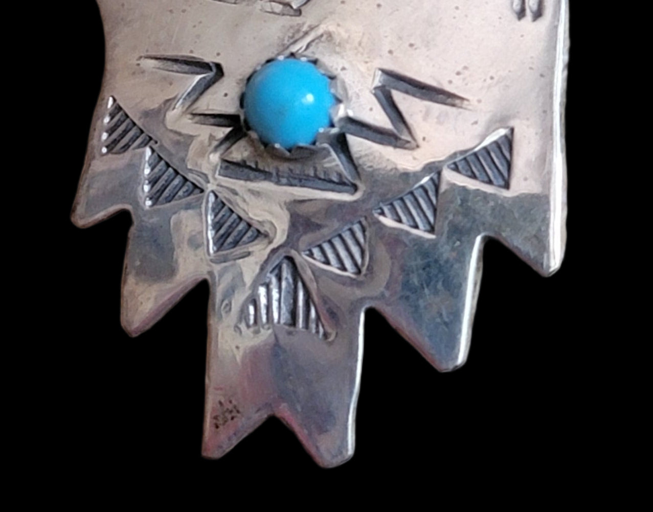 Powerful Sterling Silver Eagle w/Turquoise Navajo Pendant Indian Jewelry