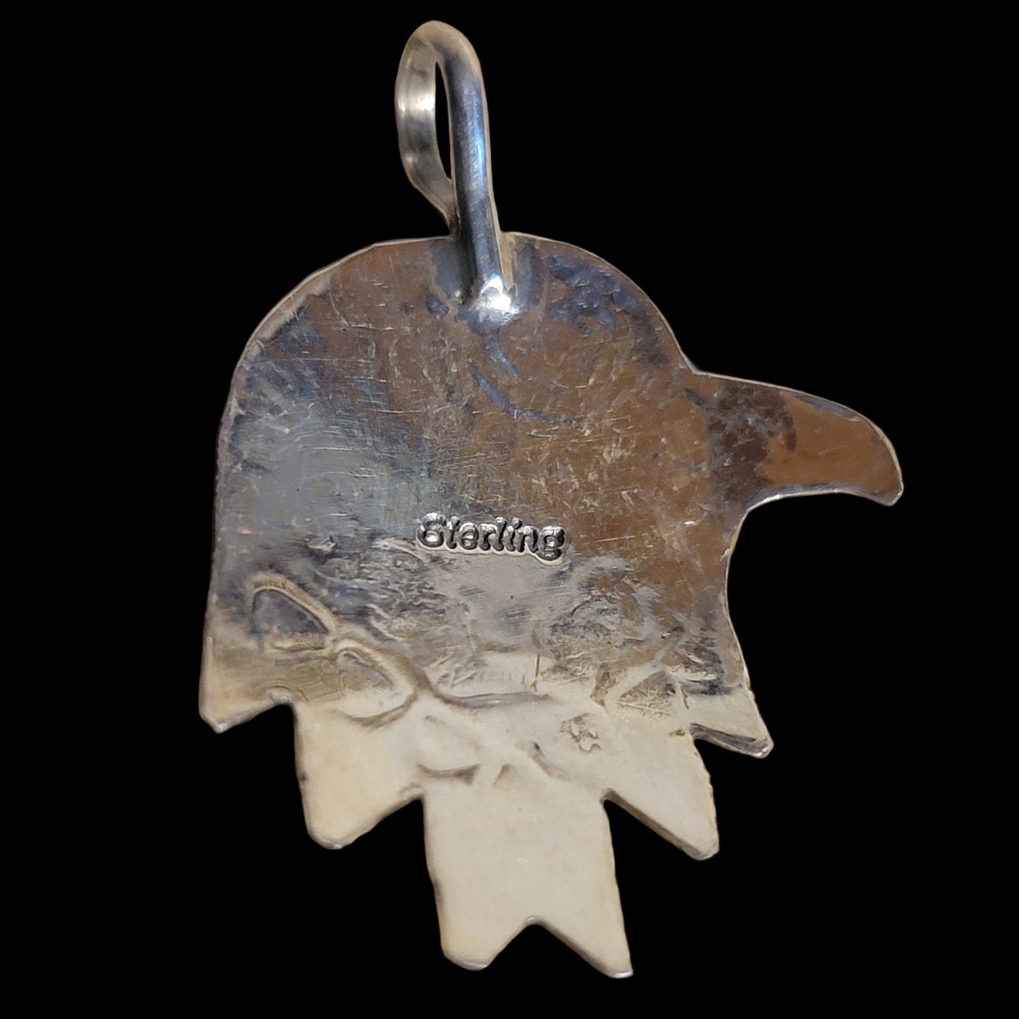 Powerful Sterling Silver Eagle w/Turquoise Navajo Pendant Indian Jewelry