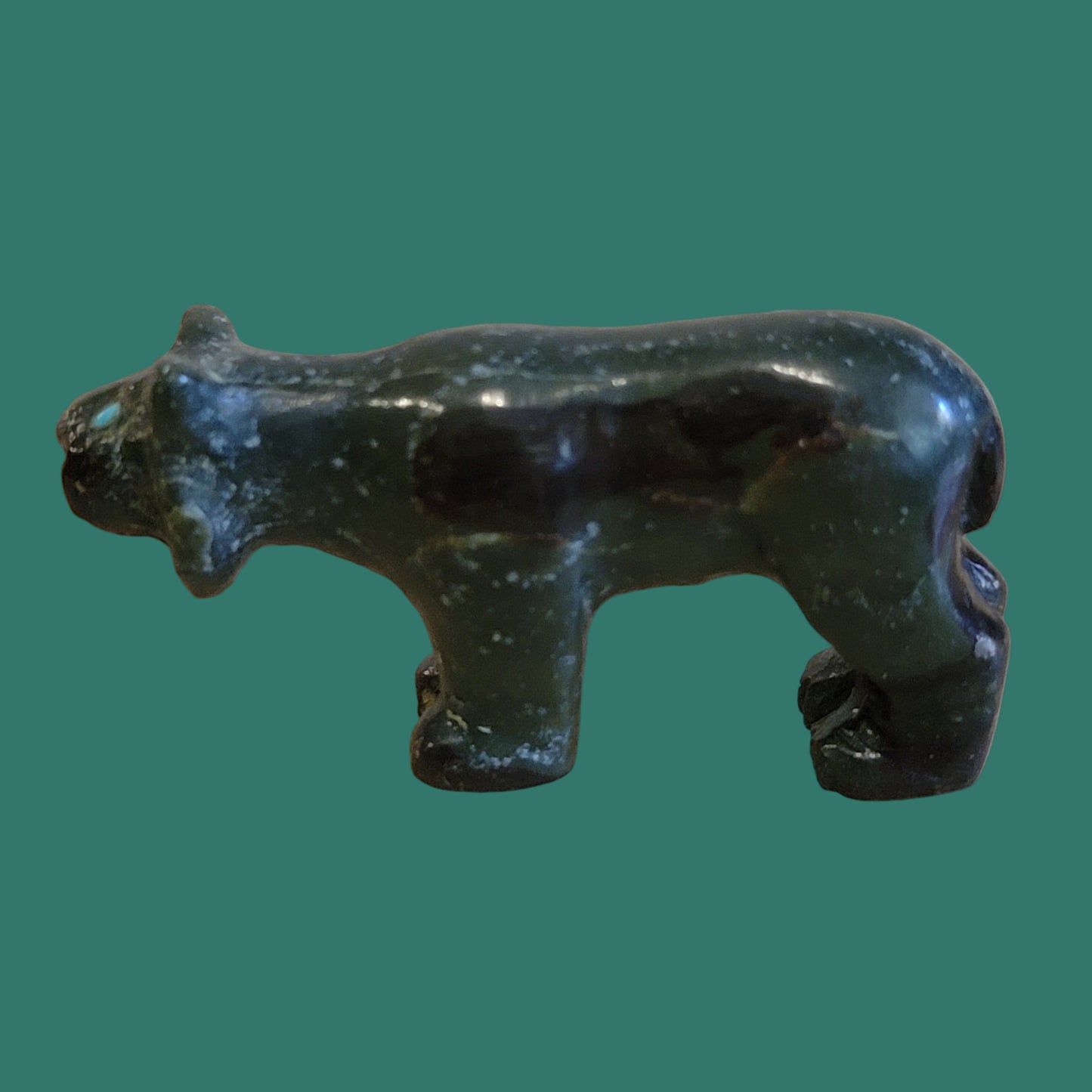 Clairvoyant Serpentine Bobcat w/ Turquoise Dragonfly Zuni Fetish
