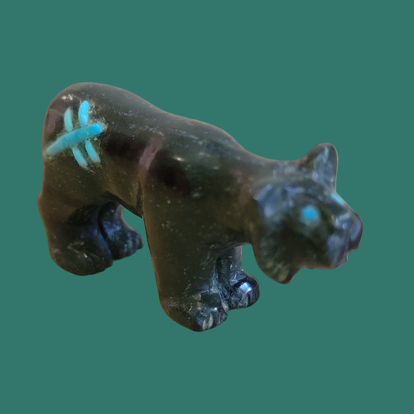 Clairvoyant Serpentine Bobcat w/ Turquoise Dragonfly Zuni Fetish