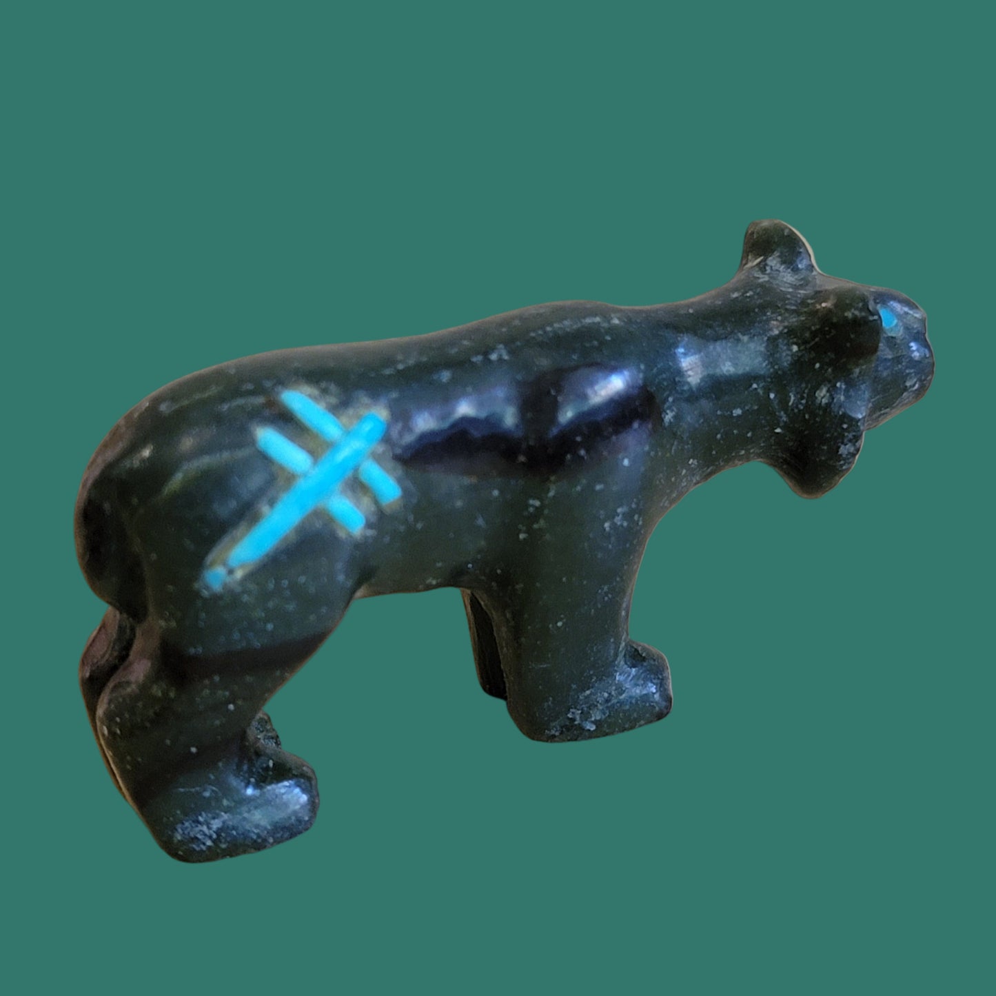 Clairvoyant Serpentine Bobcat w/ Turquoise Dragonfly Zuni Fetish