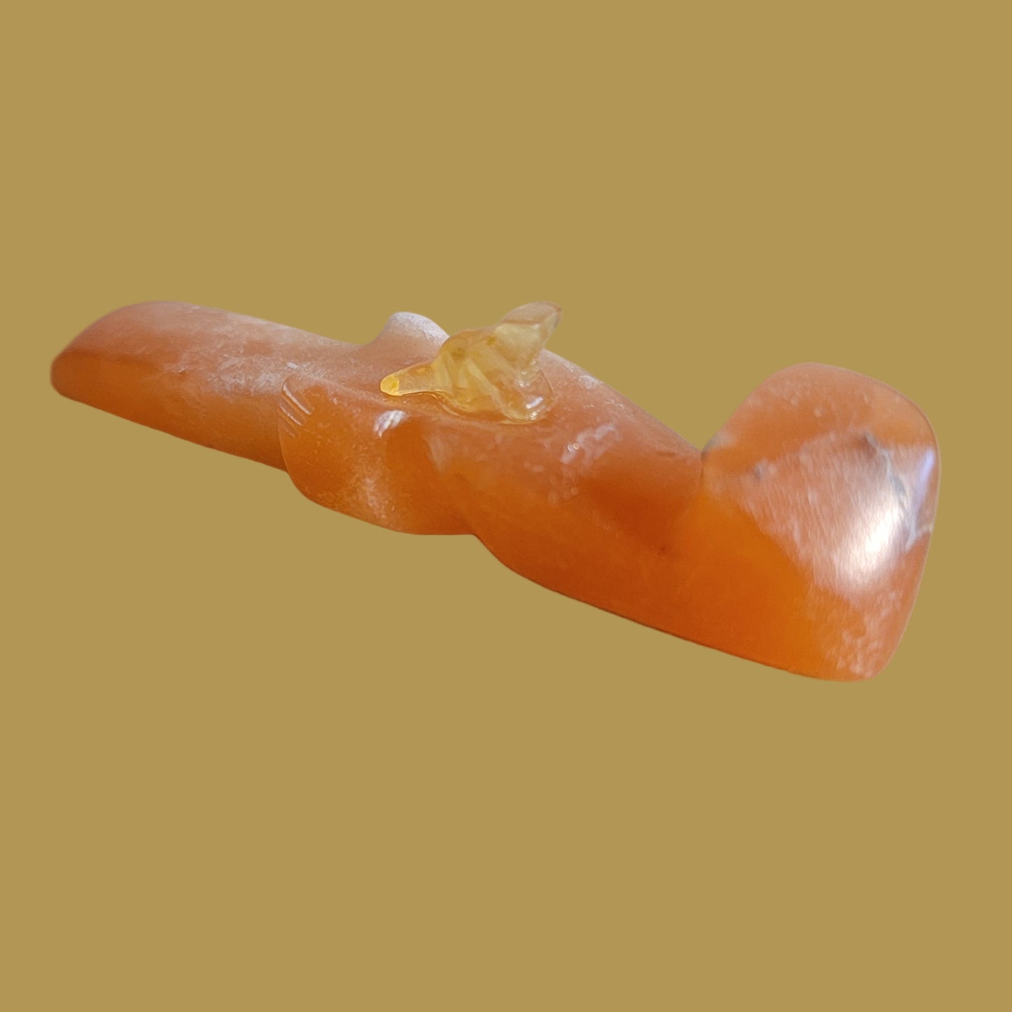 Peach Alabaster Otter w/Calcite Baby Zuni Fetish