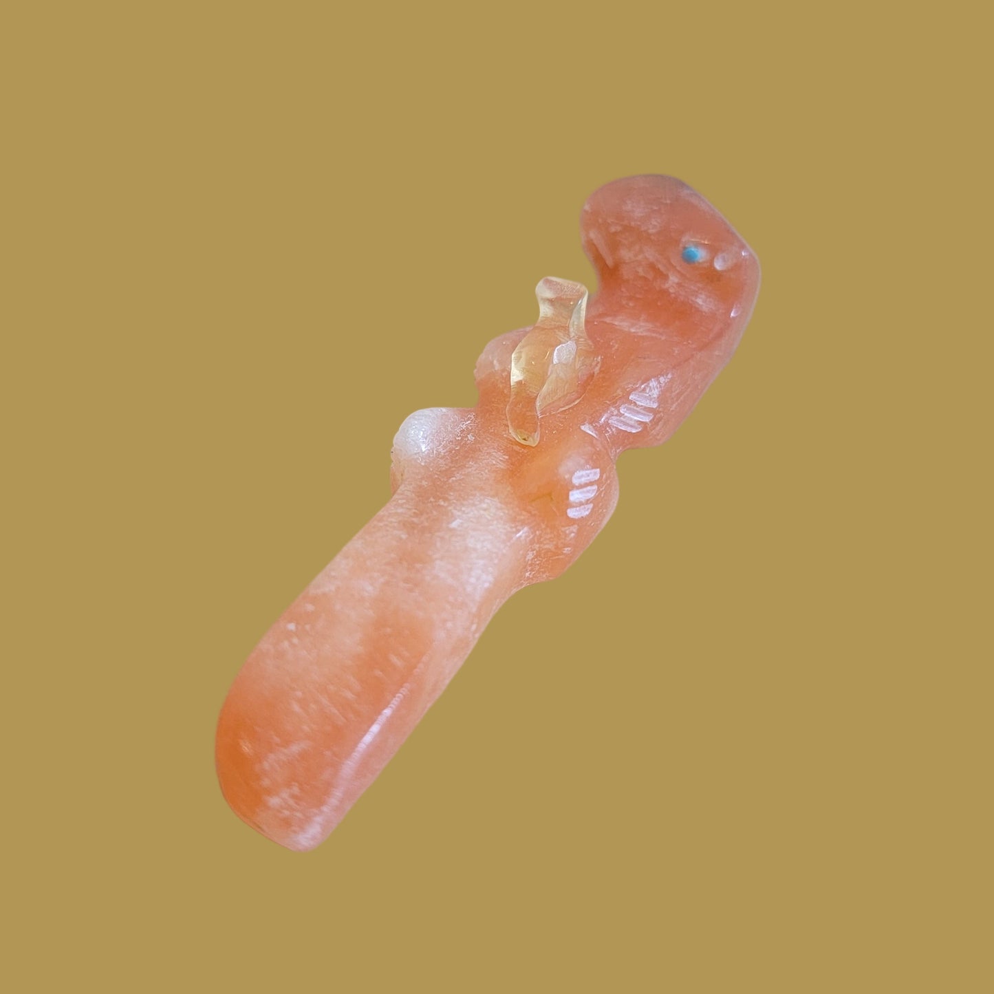 Peach Alabaster Otter w/Calcite Baby Zuni Fetish