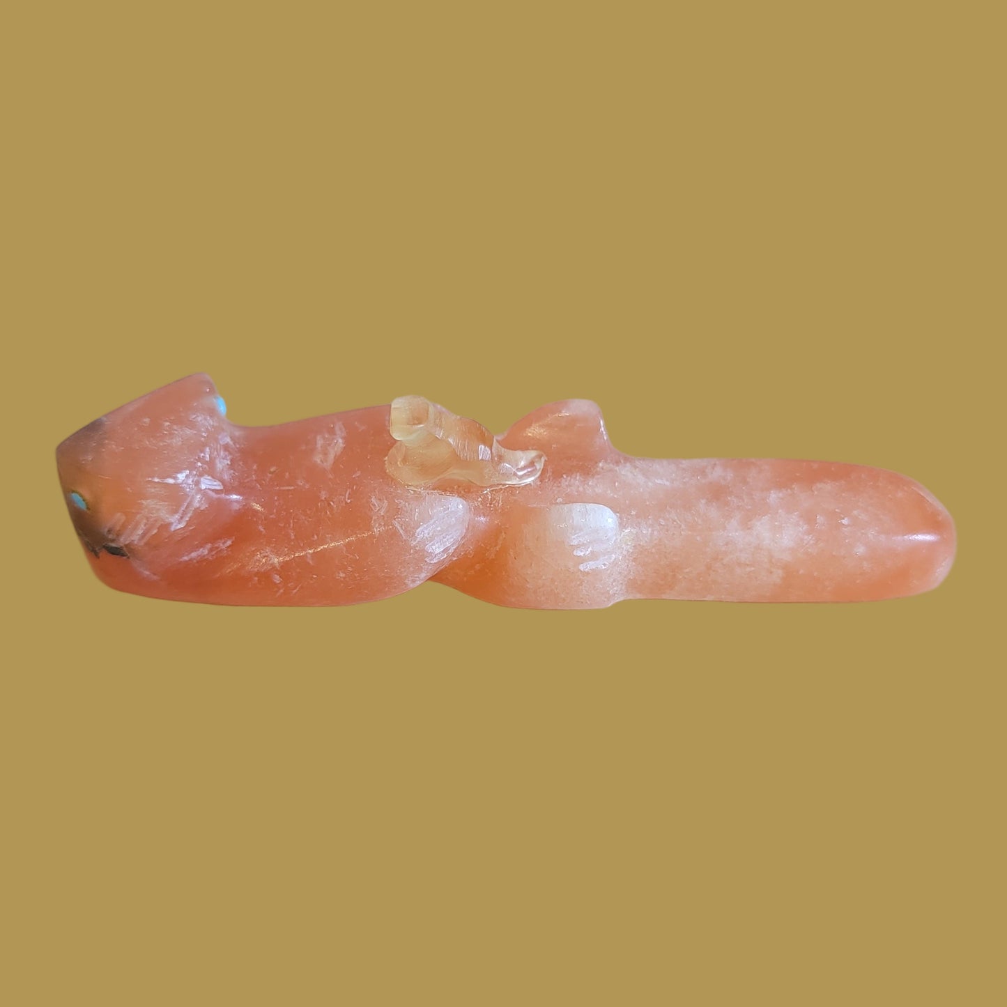 Peach Alabaster Otter w/Calcite Baby Zuni Fetish