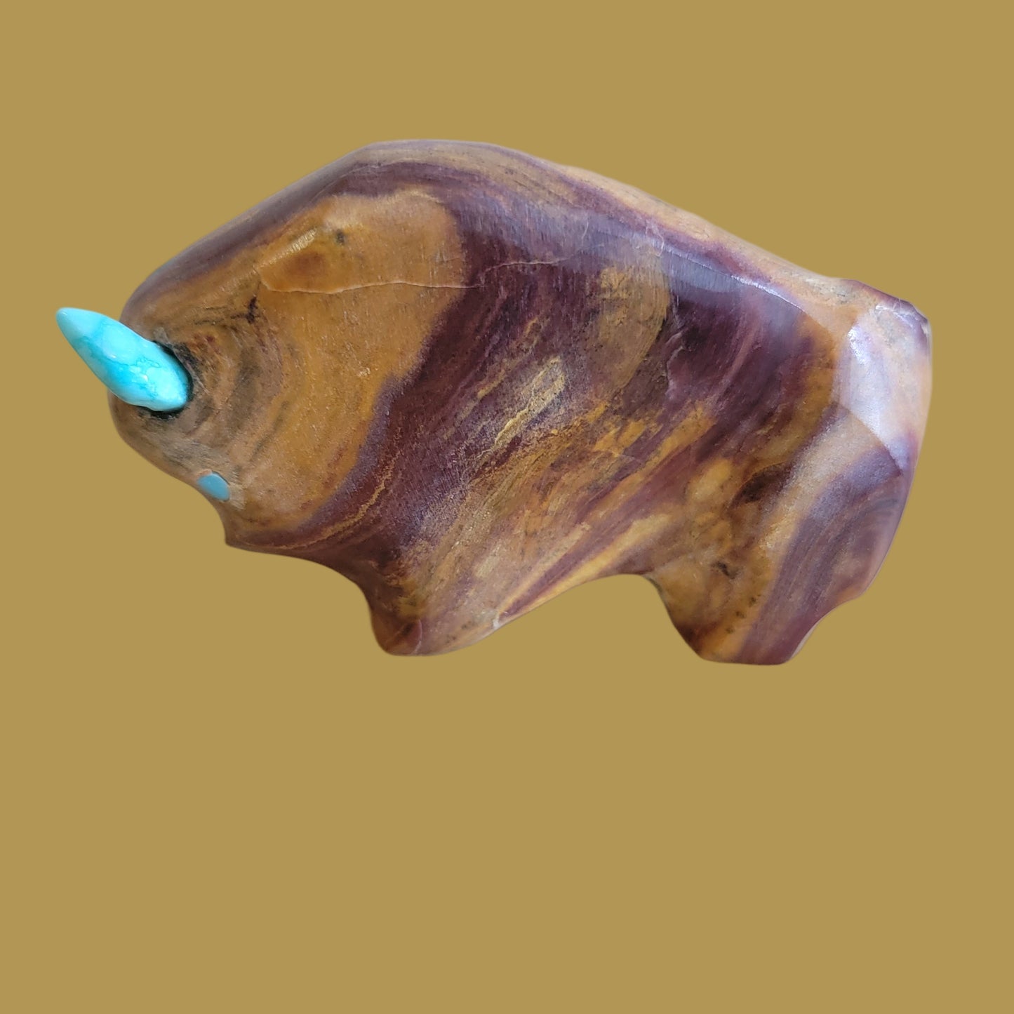 Onyx Bison/Buffalo With Turquoise Horns Zuni Fetish