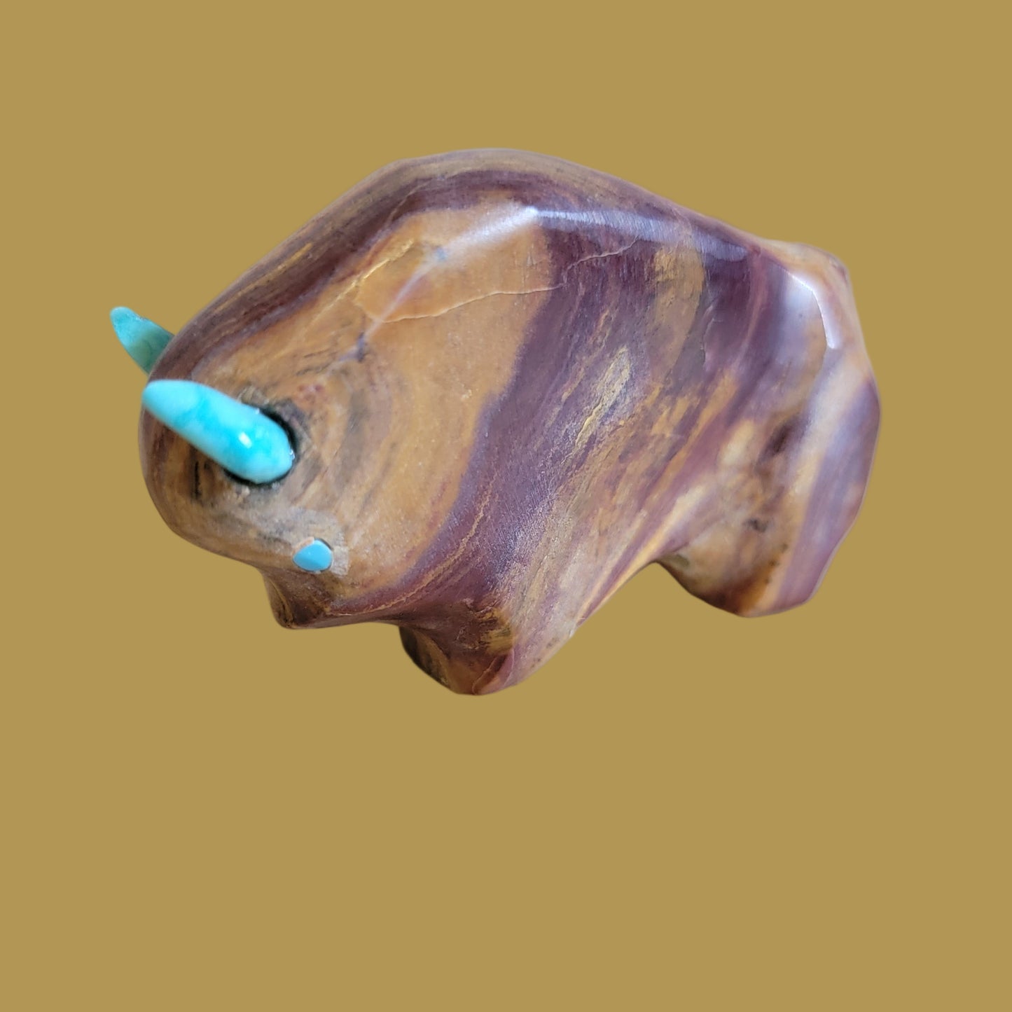 Onyx Bison/Buffalo With Turquoise Horns Zuni Fetish