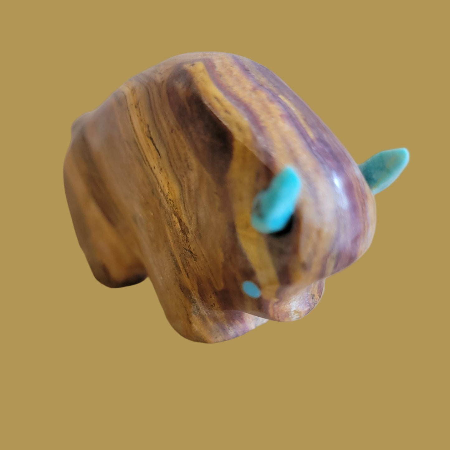 Onyx Bison/Buffalo With Turquoise Horns Zuni Fetish