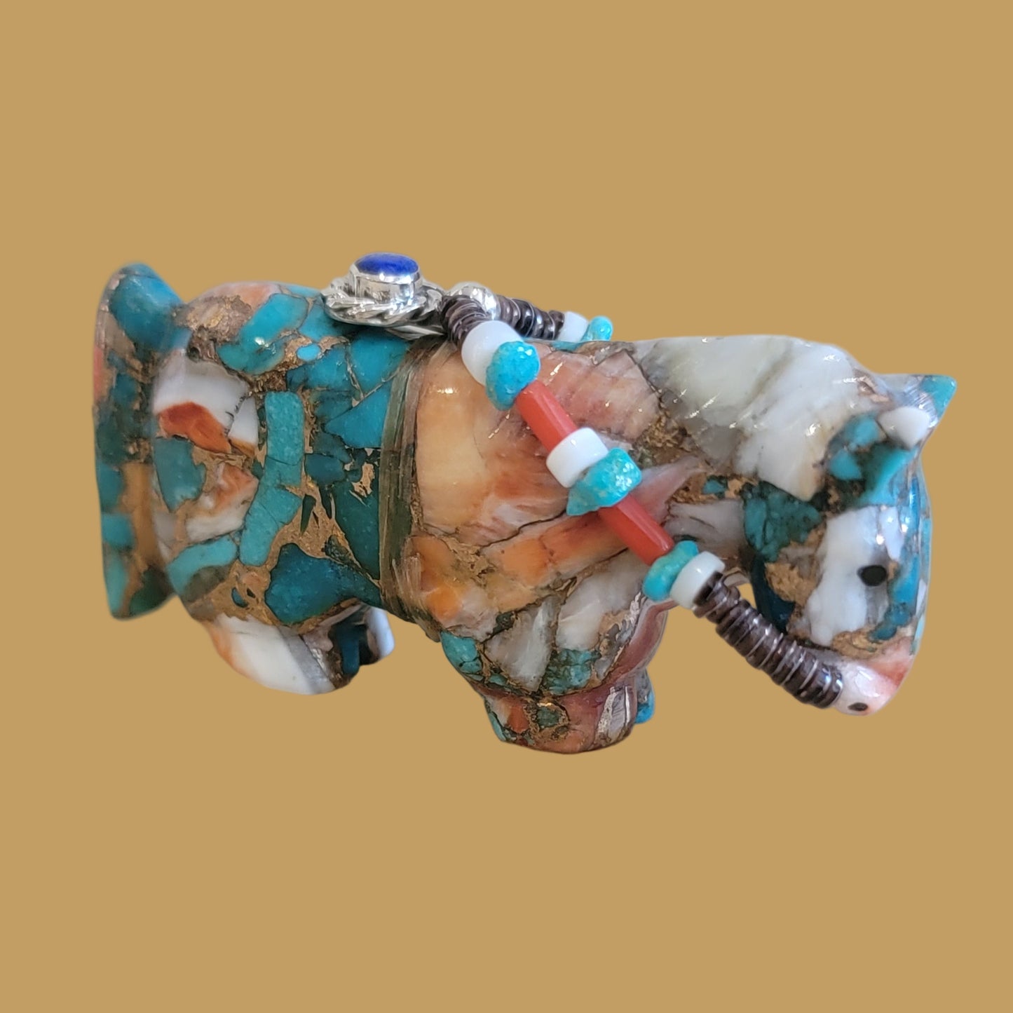 Colorful Composite Horse w/ Fancy Bridle and Sterling Jewelry Zuni Fetish