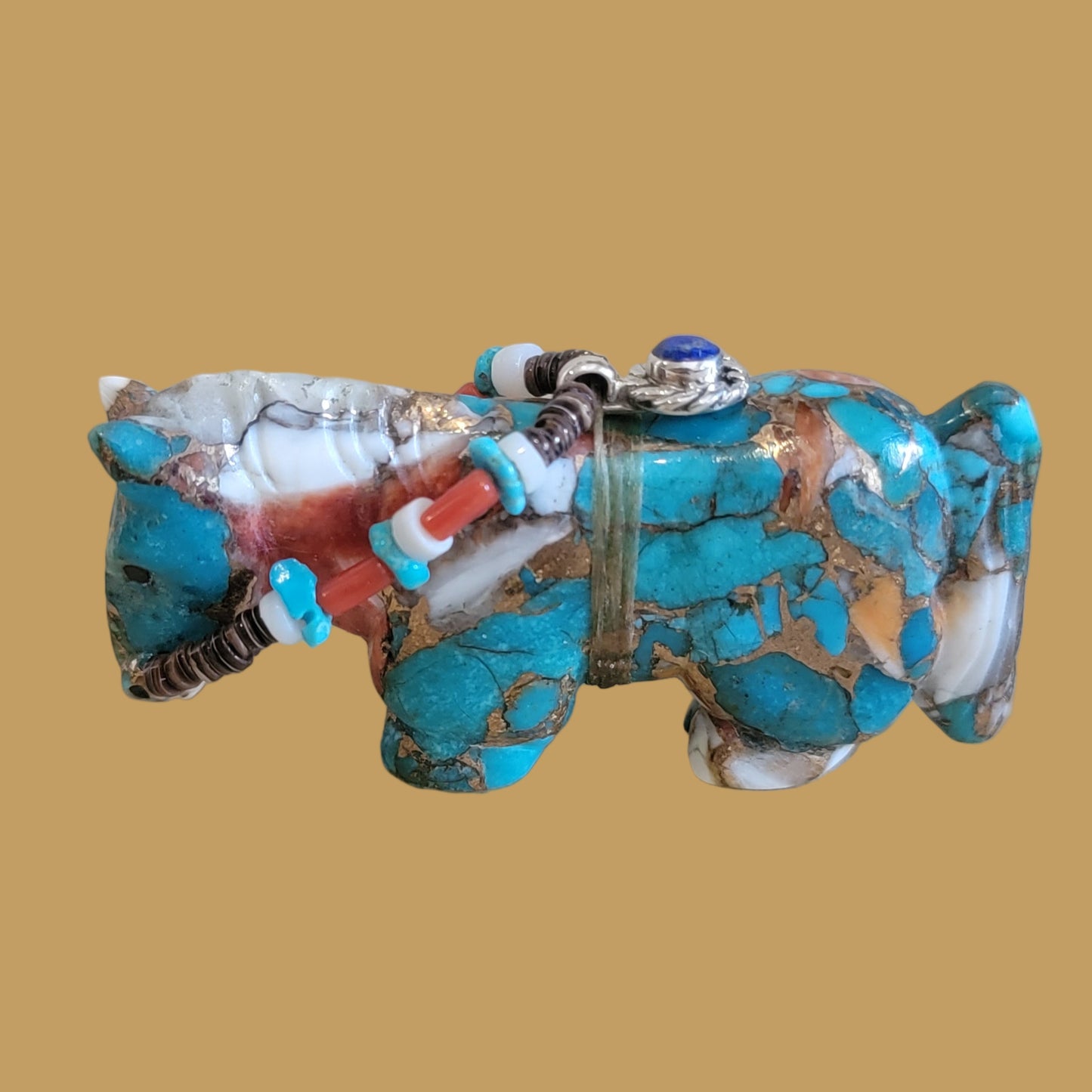 Colorful Composite Horse w/ Fancy Bridle and Sterling Jewelry Zuni Fetish
