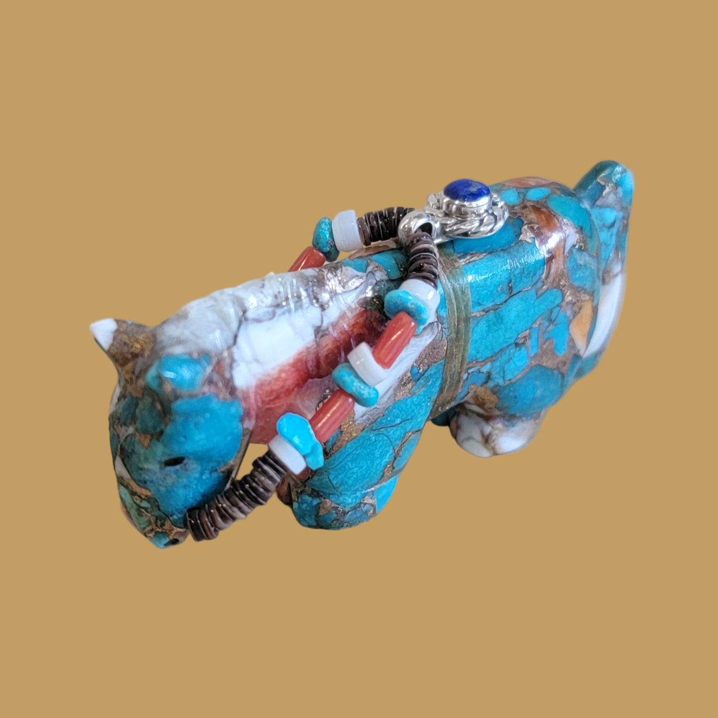 Colorful Composite Horse w/ Fancy Bridle and Sterling Jewelry Zuni Fetish
