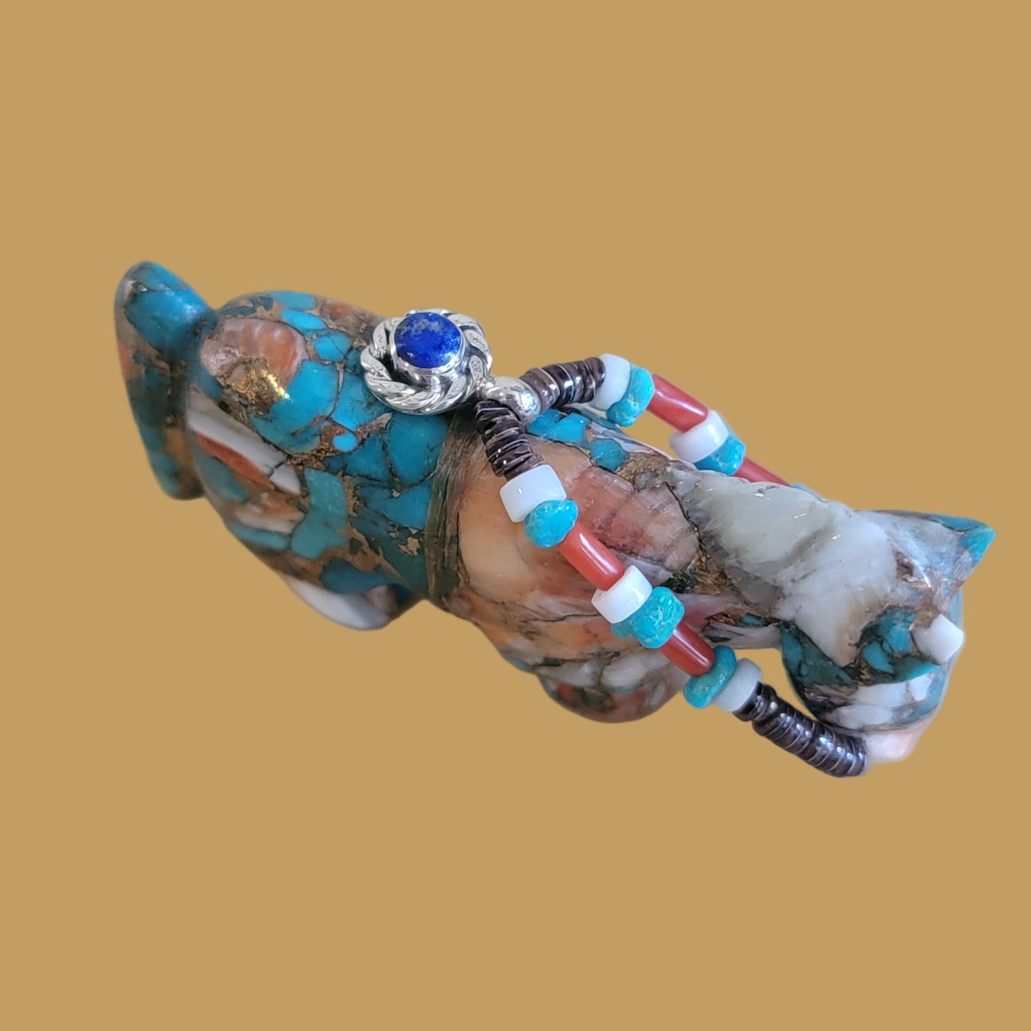 Colorful Composite Horse w/ Fancy Bridle and Sterling Jewelry Zuni Fetish