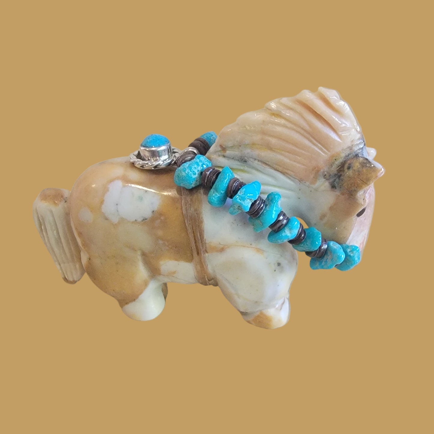 Tijillite Pony/Healing Horse with Fancy Bridle and Sterling Pendant Zuni Fetish