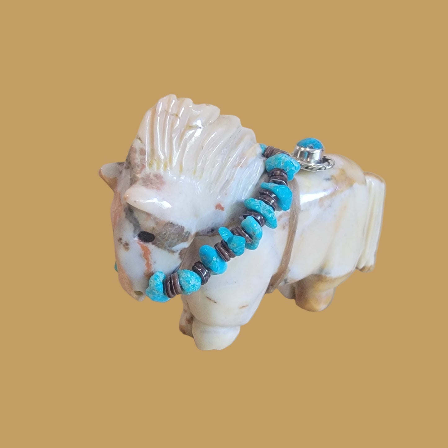 Tijillite Pony/Healing Horse with Fancy Bridle and Sterling Pendant Zuni Fetish