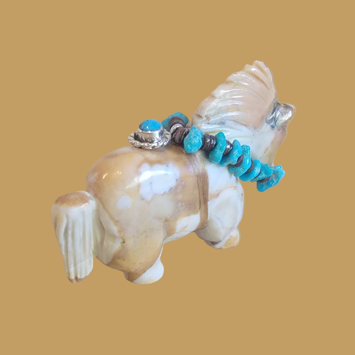 Tijillite Pony/Healing Horse with Fancy Bridle and Sterling Pendant Zuni Fetish