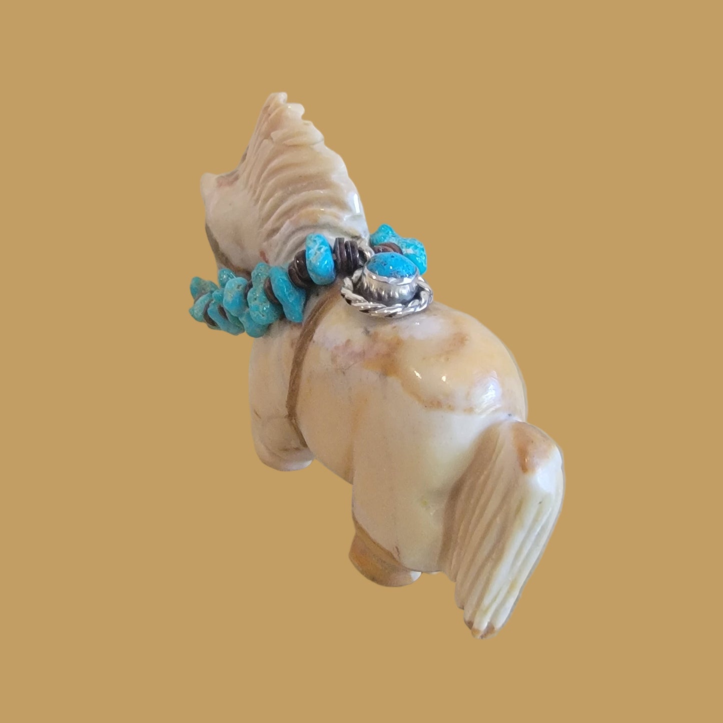 Tijillite Pony/Healing Horse with Fancy Bridle and Sterling Pendant Zuni Fetish
