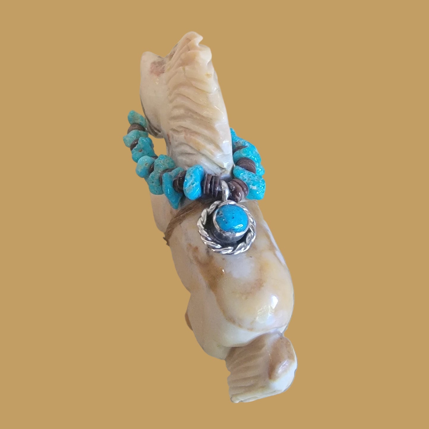 Tijillite Pony/Healing Horse with Fancy Bridle and Sterling Pendant Zuni Fetish