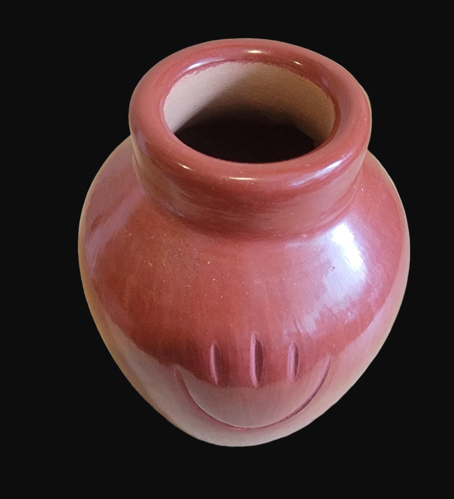 Redware Vase w/Pawprint Design Santa Clara Pueblo Indian Pottery