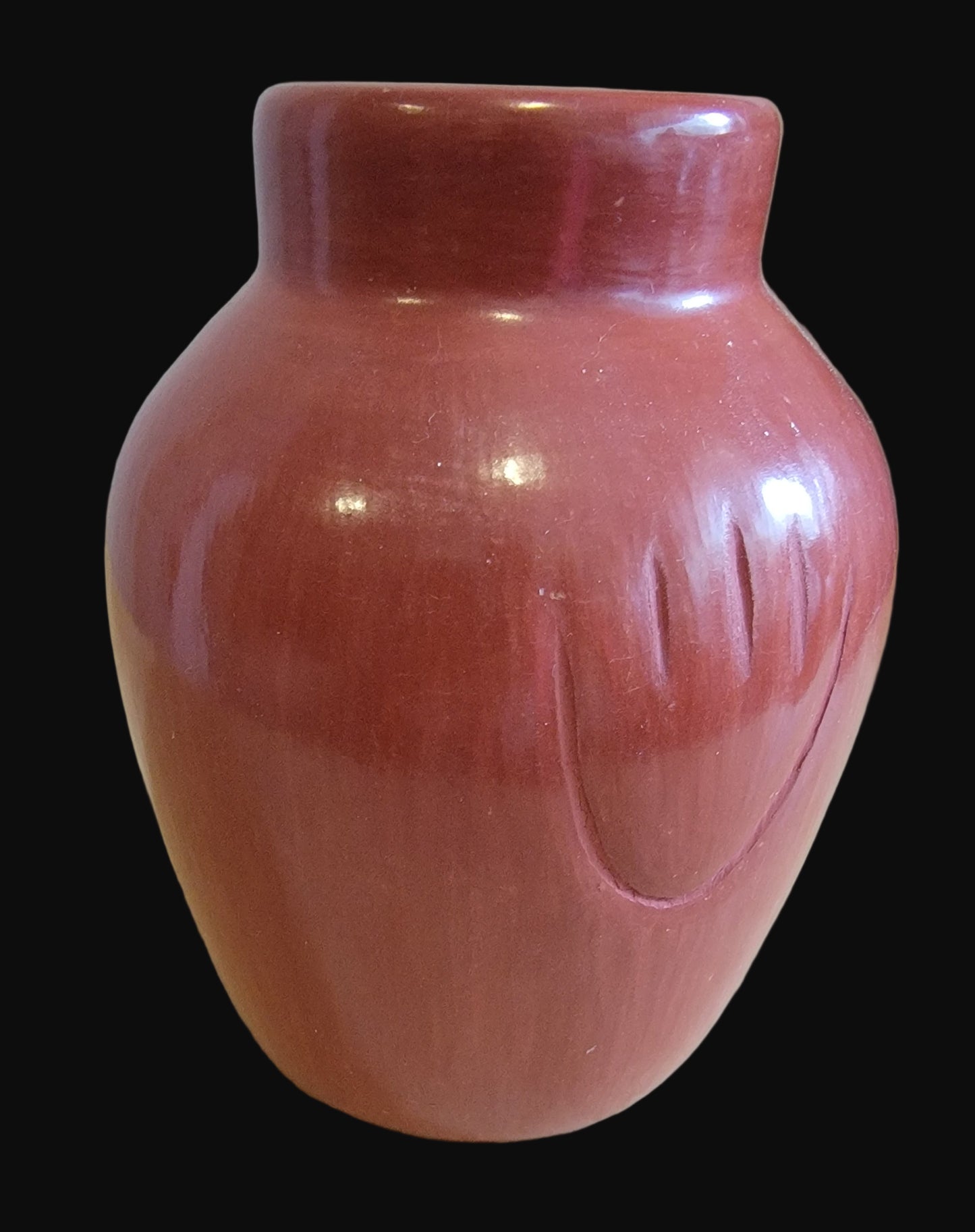 Redware Vase w/Pawprint Design Santa Clara Pueblo Indian Pottery