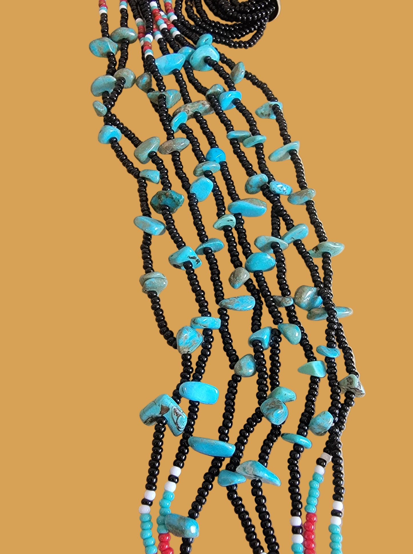 Stunning Navajo Beaded Necklace w/Turquoise Stones Indian Beadwork/Jewelry