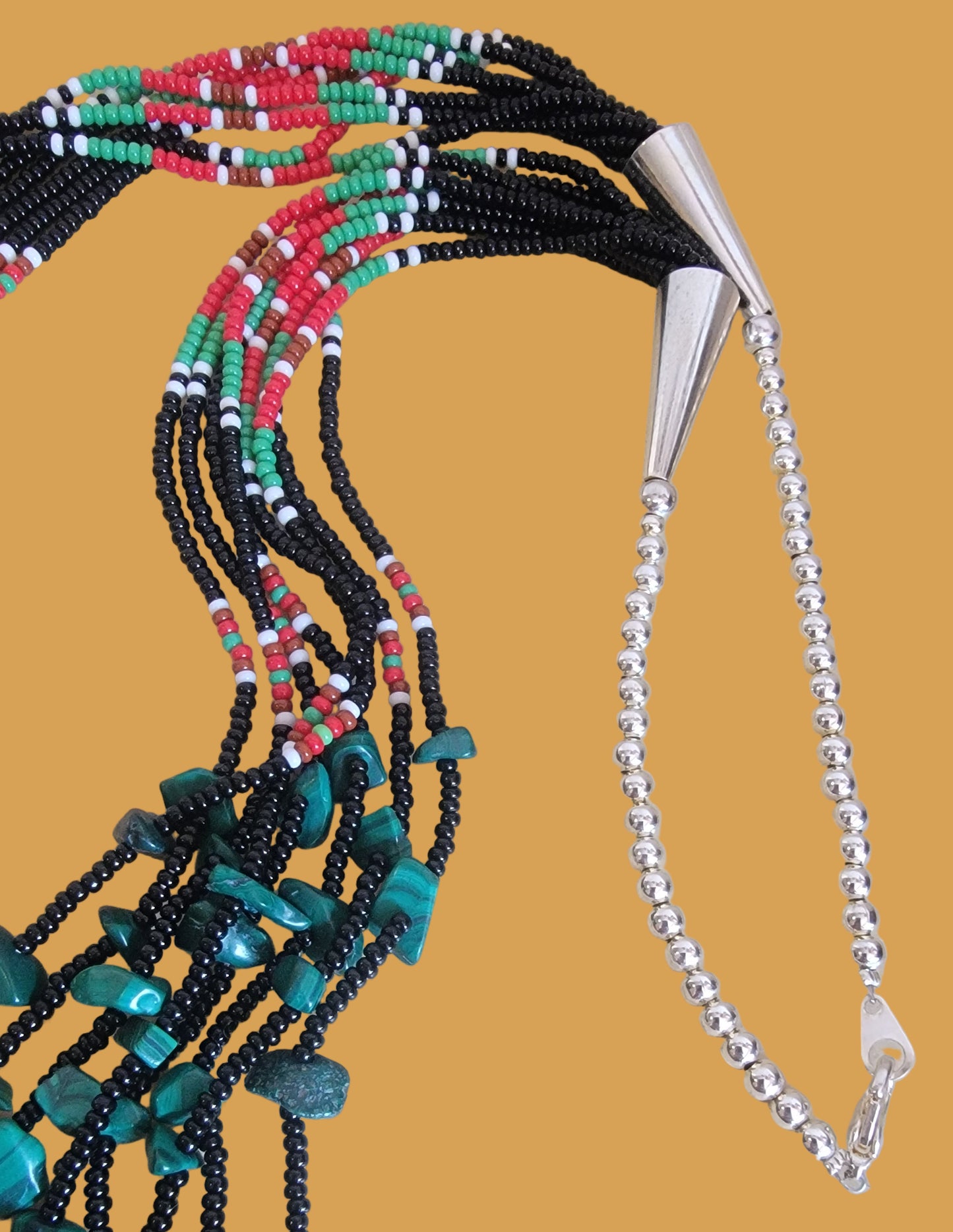 Fabulous Beaded Navajo Necklace w/ Malachite Stones Indian Jewelry/Beadwork