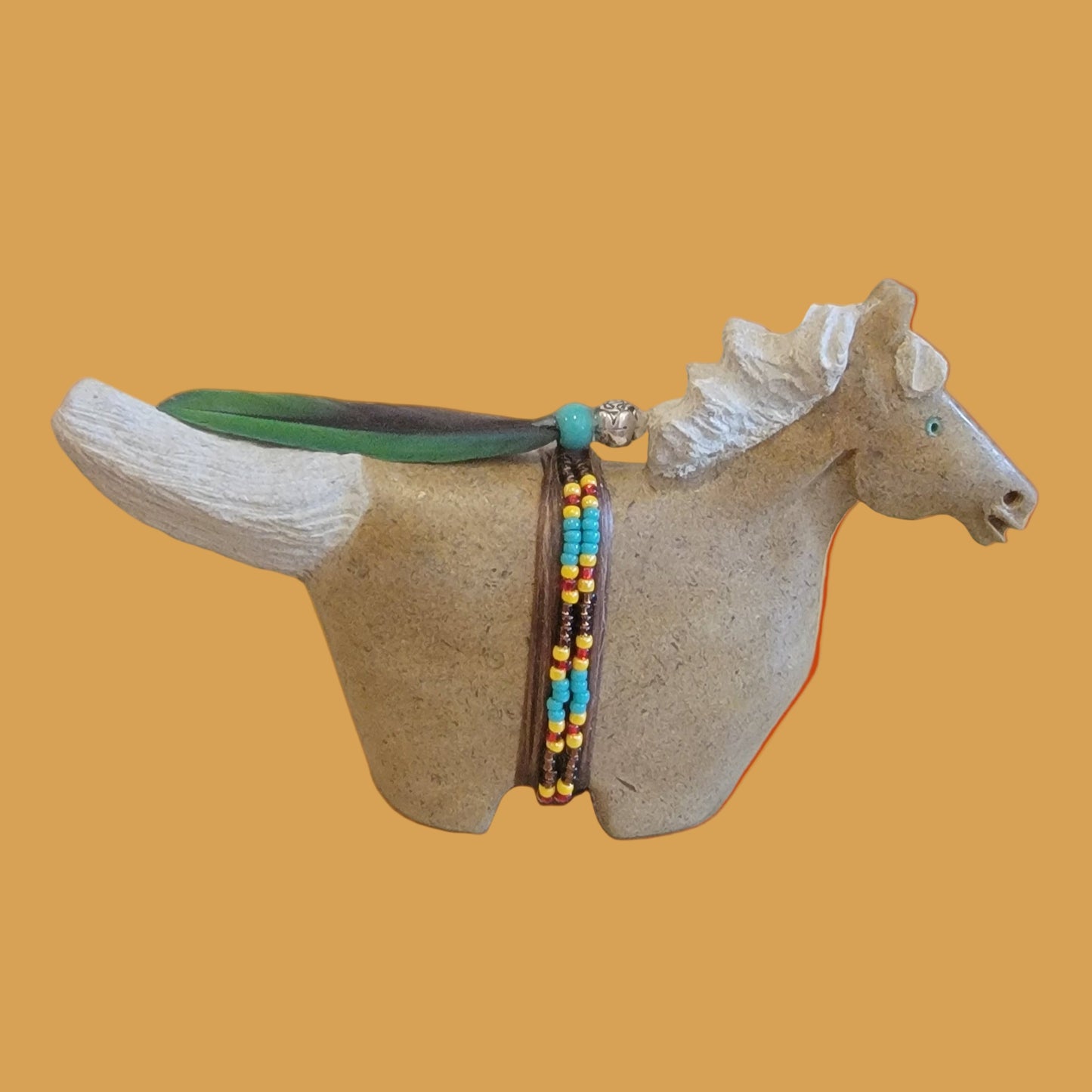 Navajo Alabaster Horse w/Seed Bead Weap Zuni Fetish