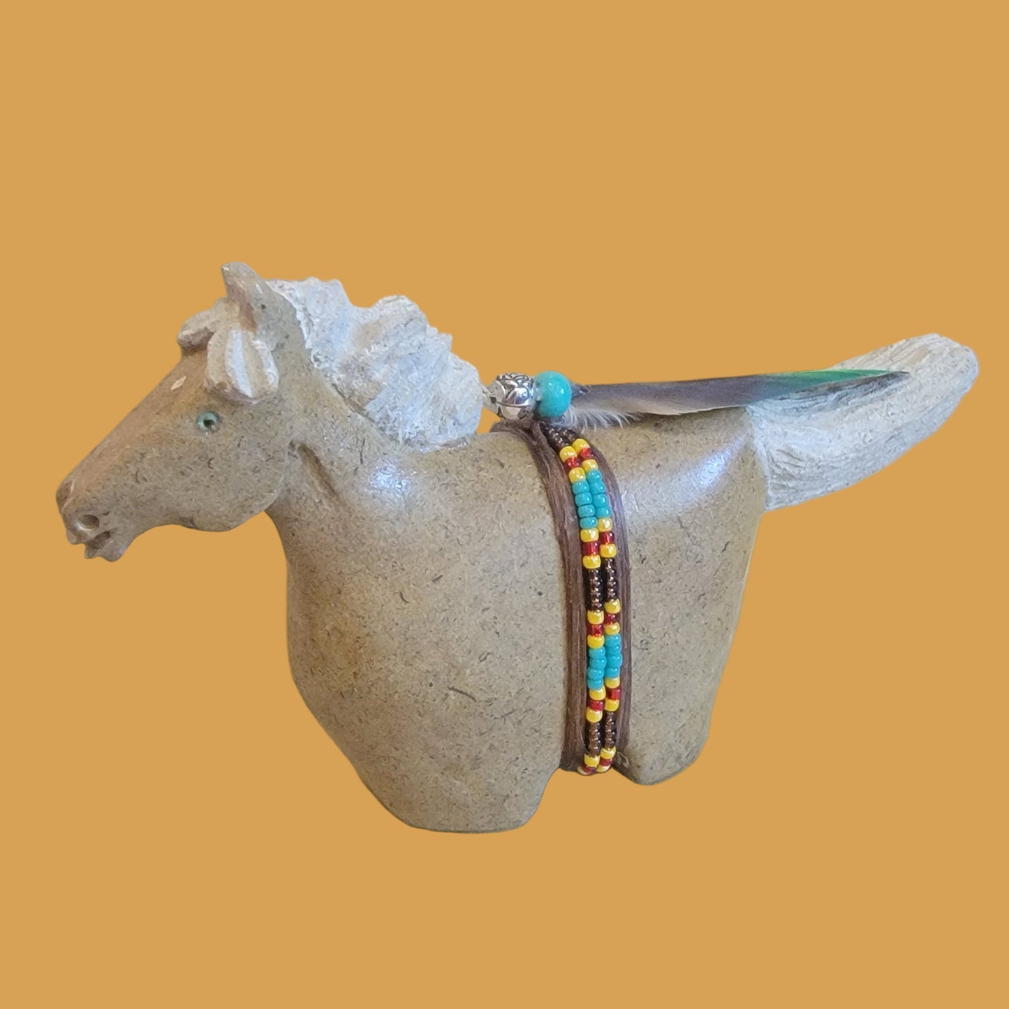 Navajo Alabaster Horse w/Seed Bead Wrap Zuni Fetish