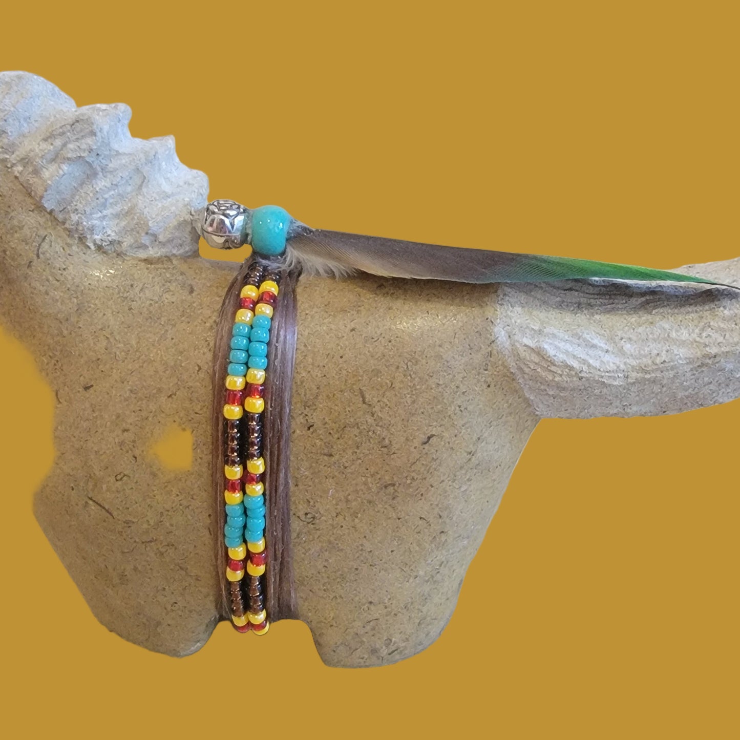 Navajo Alabaster Horse w/Seed Bead Wrap Zuni Fetish