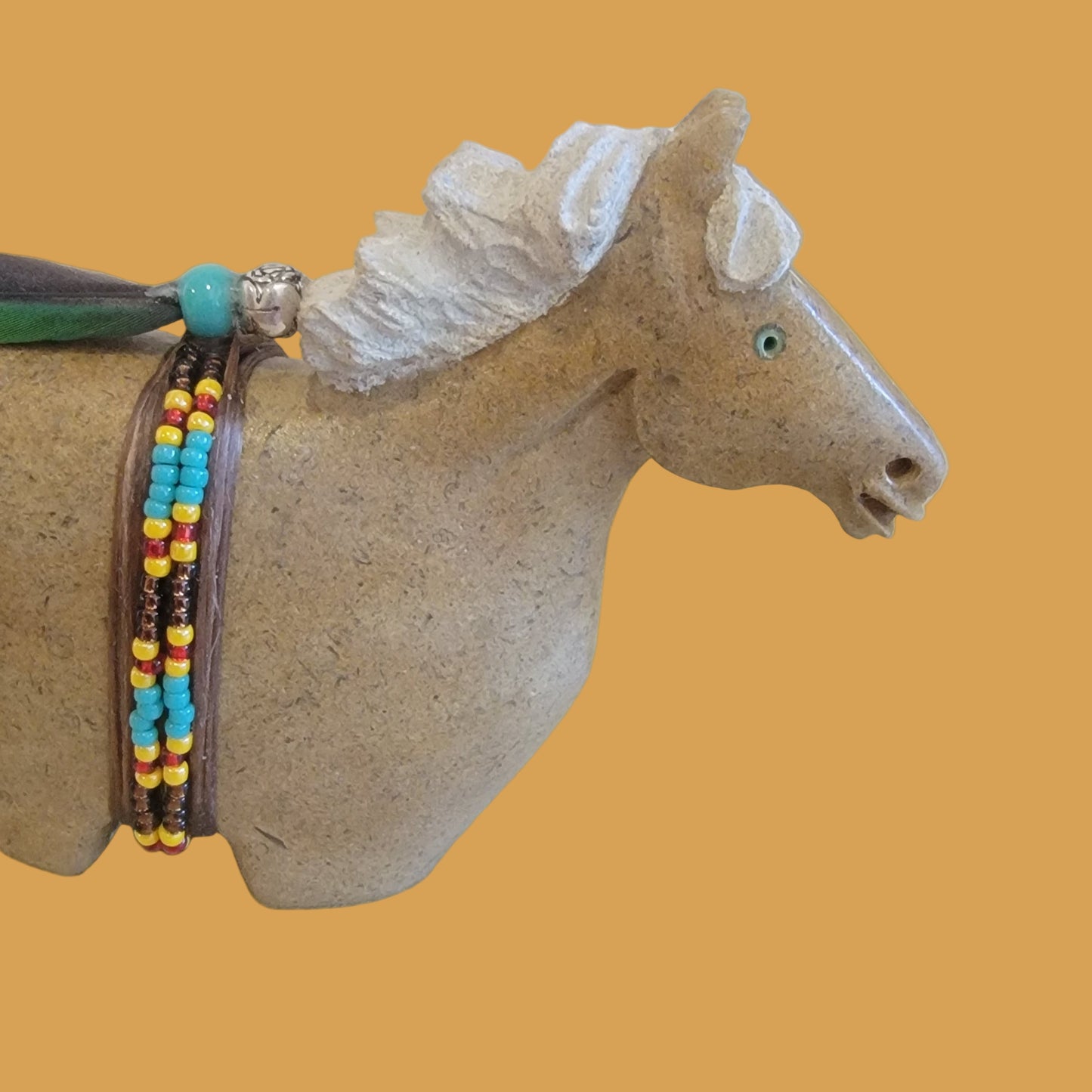 Navajo Alabaster Horse w/Seed Bead Wrap Zuni Fetish