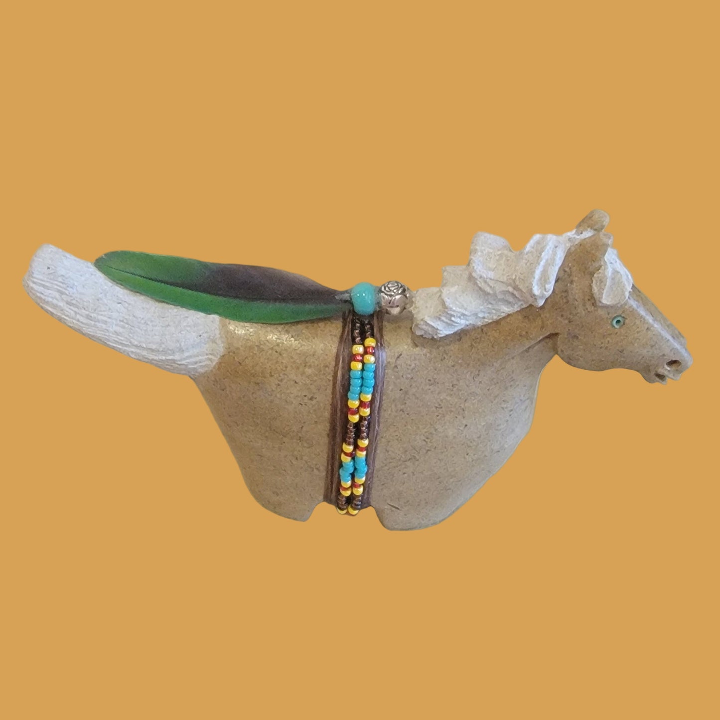 Navajo Alabaster Horse w/Seed Bead Wrap Zuni Fetish